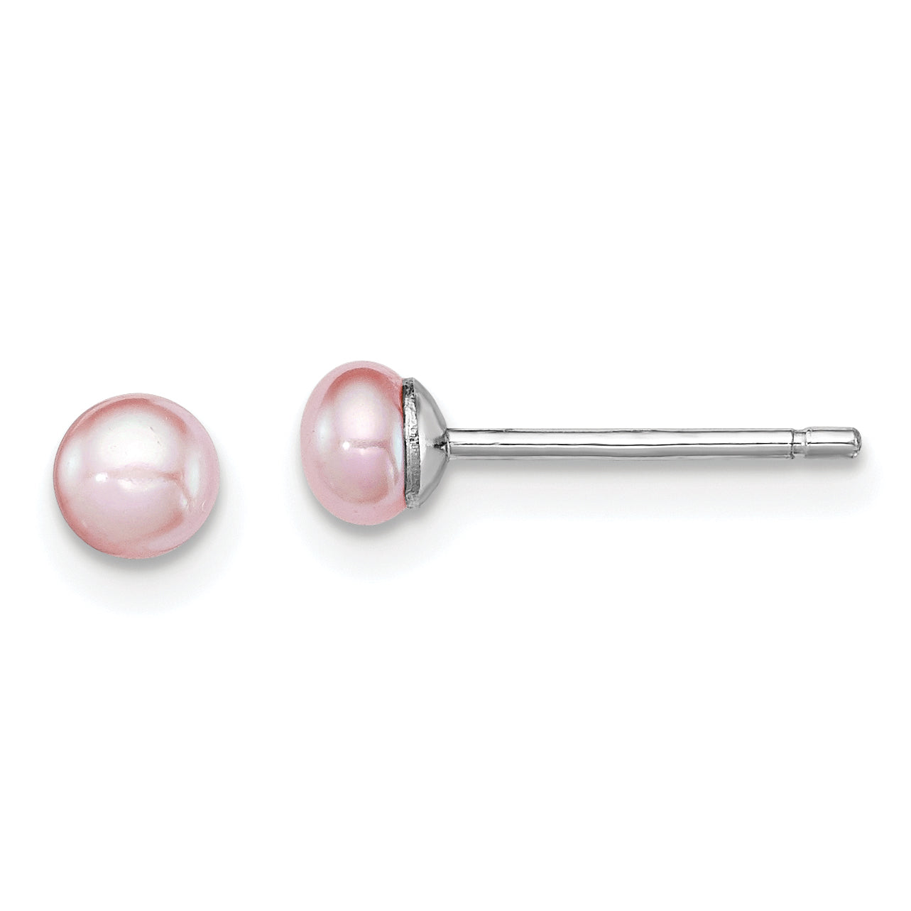 Sterling Silver Rh-plated 3-4mm Purple FWC Button Pearl Earrings Main image