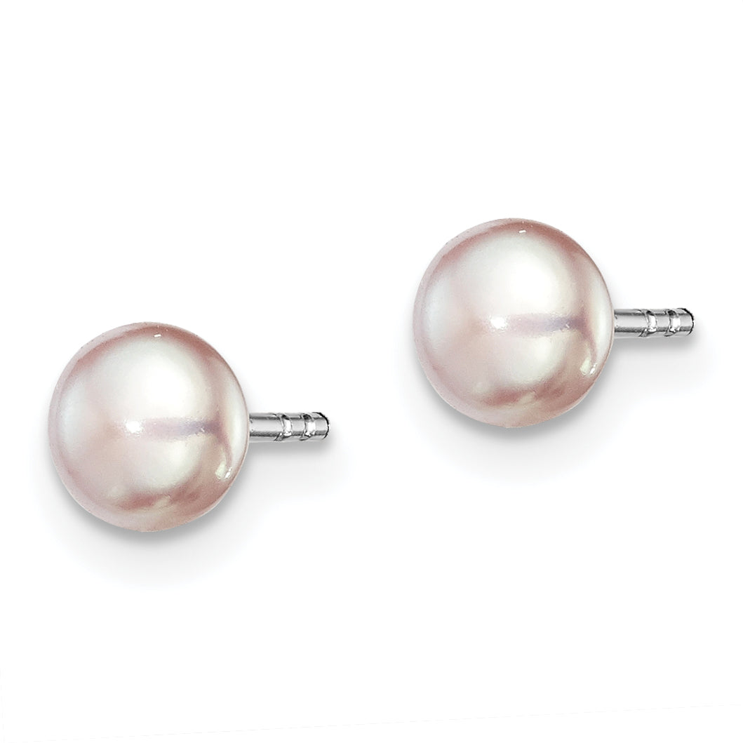 Sterling Silver Rh-plated 4-5mm Purple FWC Button Pearl Earrings Secondary image