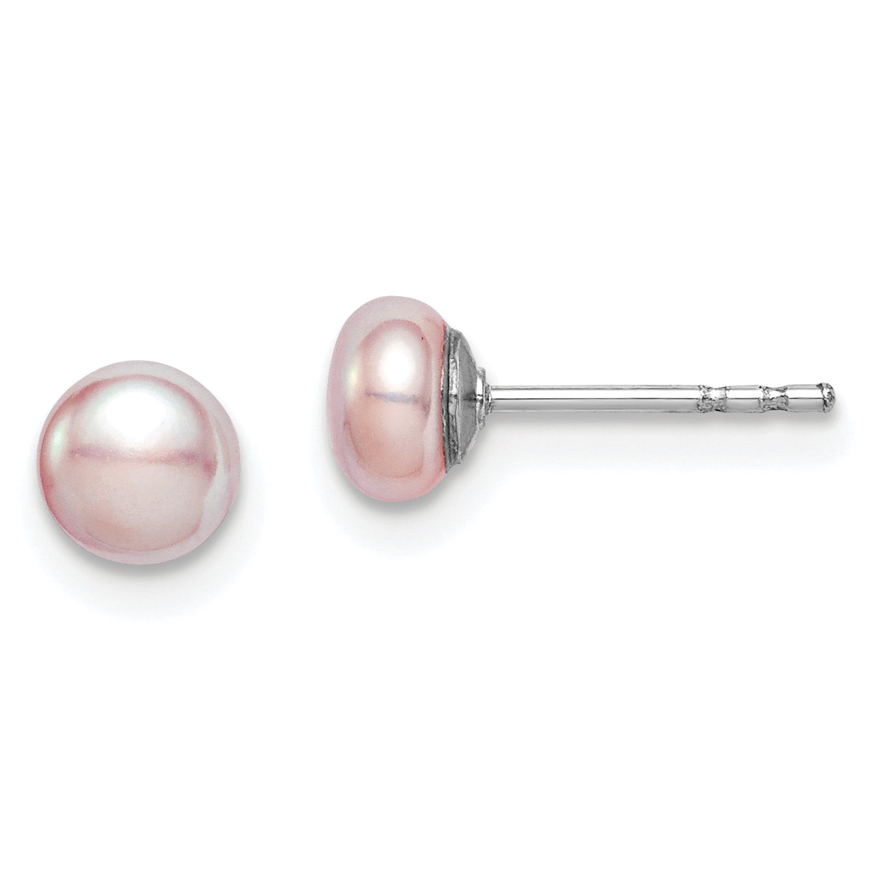 Sterling Silver Rh-plated 4-5mm Purple FWC Button Pearl Earrings Main image