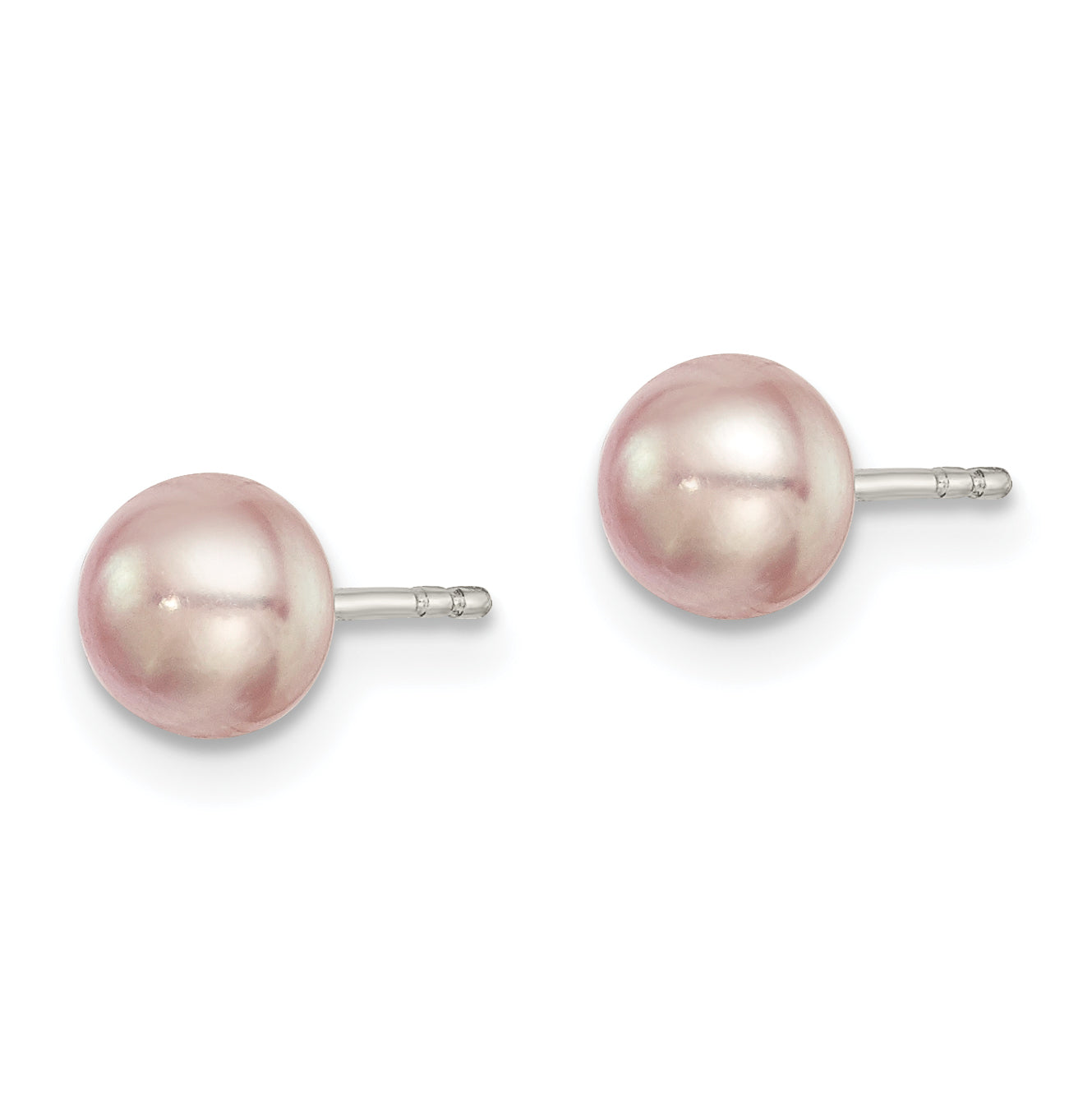 Sterling Silver Rh-plated 5-6mm Purple FWC Button Pearl Earrings Secondary image