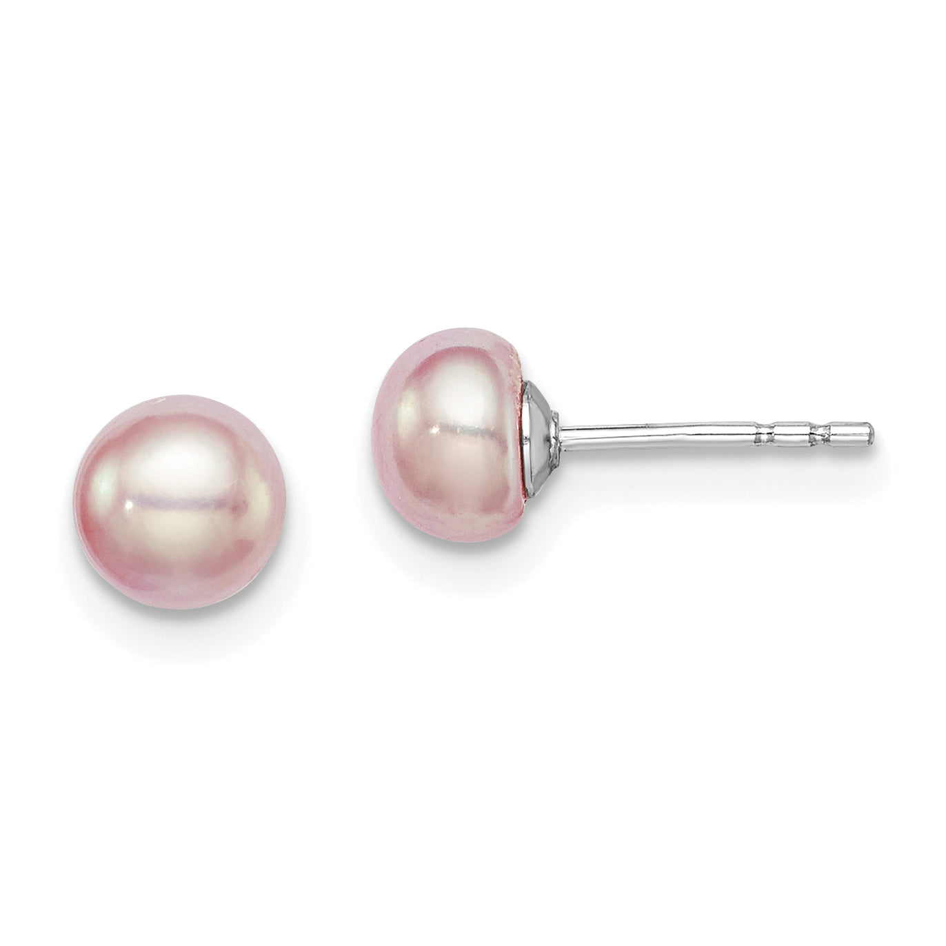 Sterling Silver Rh-plated 5-6mm Purple FWC Button Pearl Earrings Main image