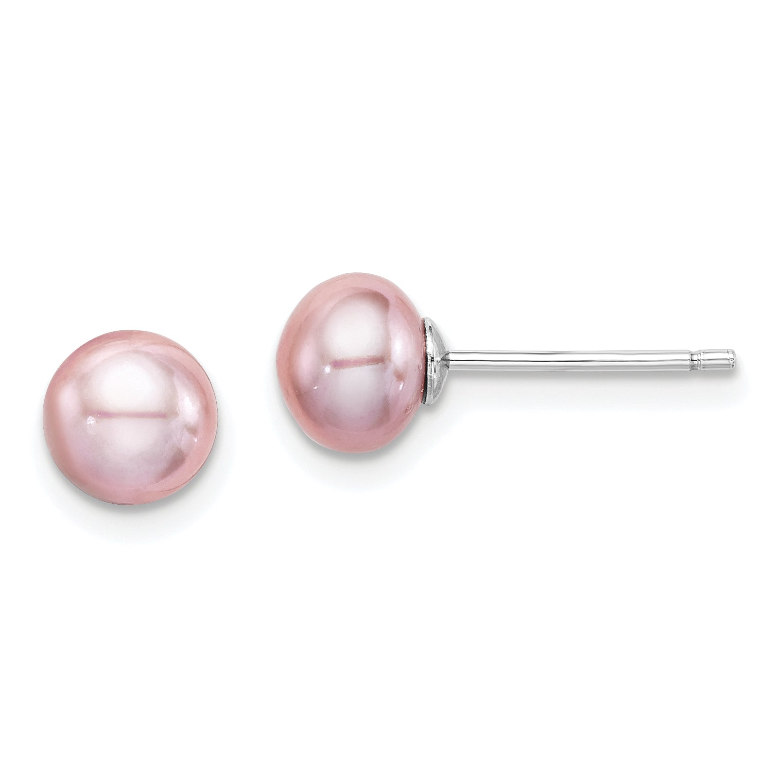 Sterling Silver Rh-plated 6-7mm Purple FWC Button Pearl Earrings Main image