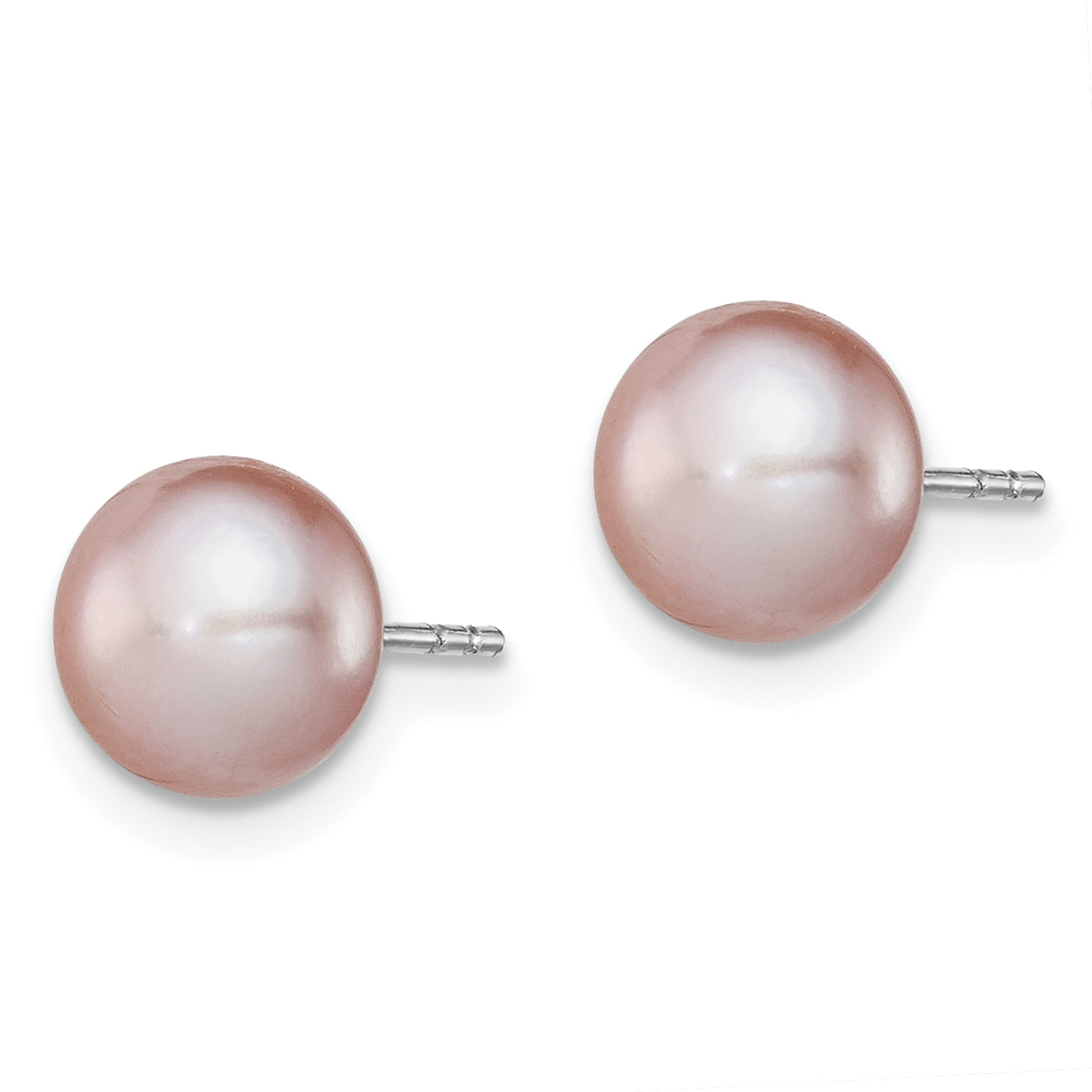 Sterling Silver Rh-plated 7-8mm Purple FWC Button Pearl Earrings Secondary image