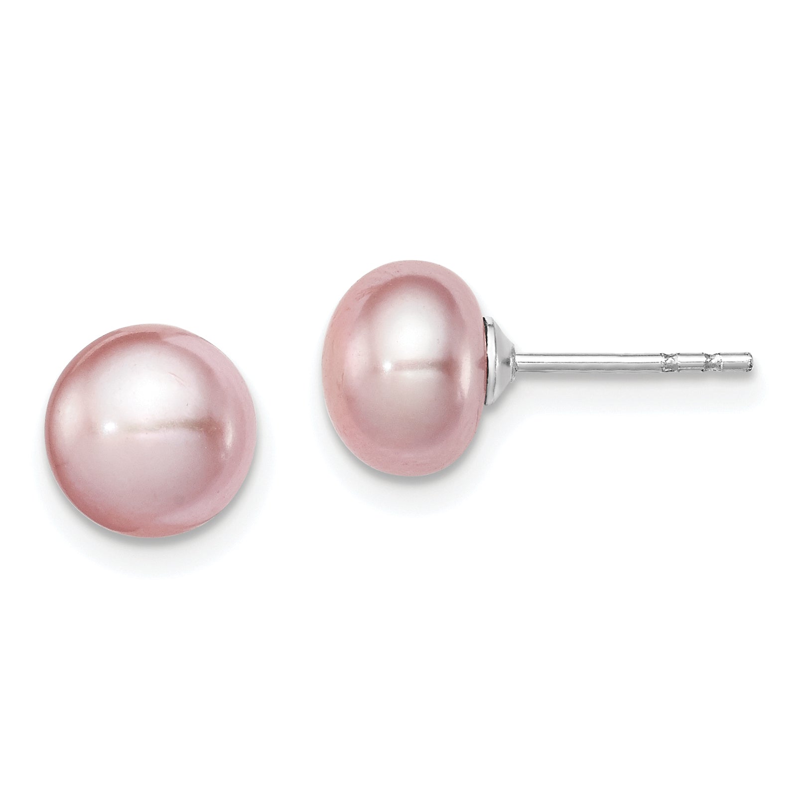 Sterling Silver Rh-plated 7-8mm Purple FWC Button Pearl Earrings Main image