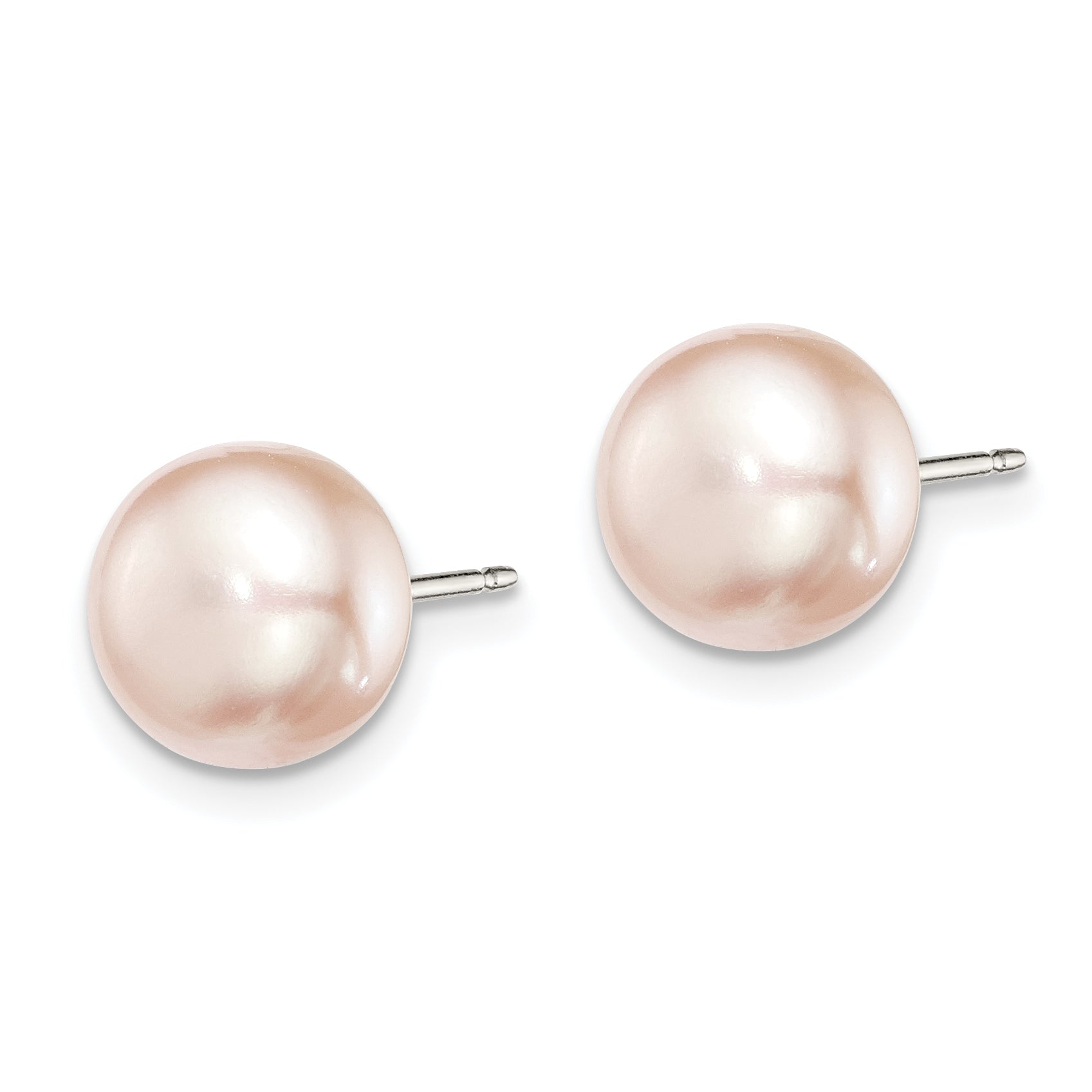 Sterling Silver Rh-plated 8-9mm Purple FWC Button Pearl Earrings Secondary image