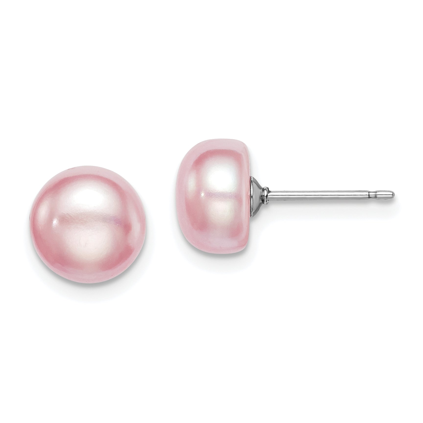 Sterling Silver Rh-plated 8-9mm Purple FWC Button Pearl Earrings Main image