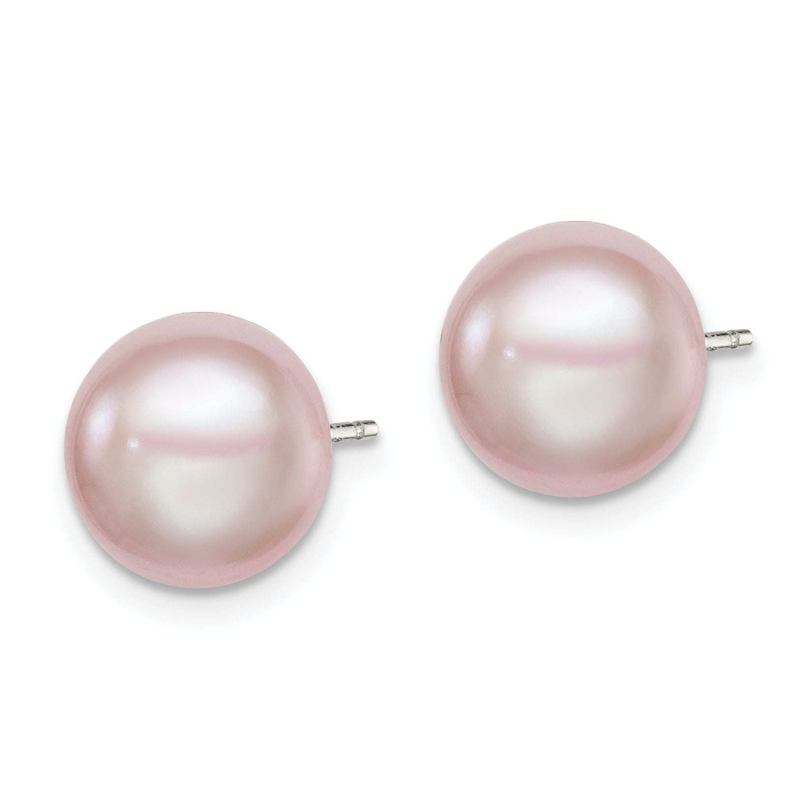 Sterling Silver Rh-plated 9-10mm Purple FWC Button Pearl Earrings Secondary image