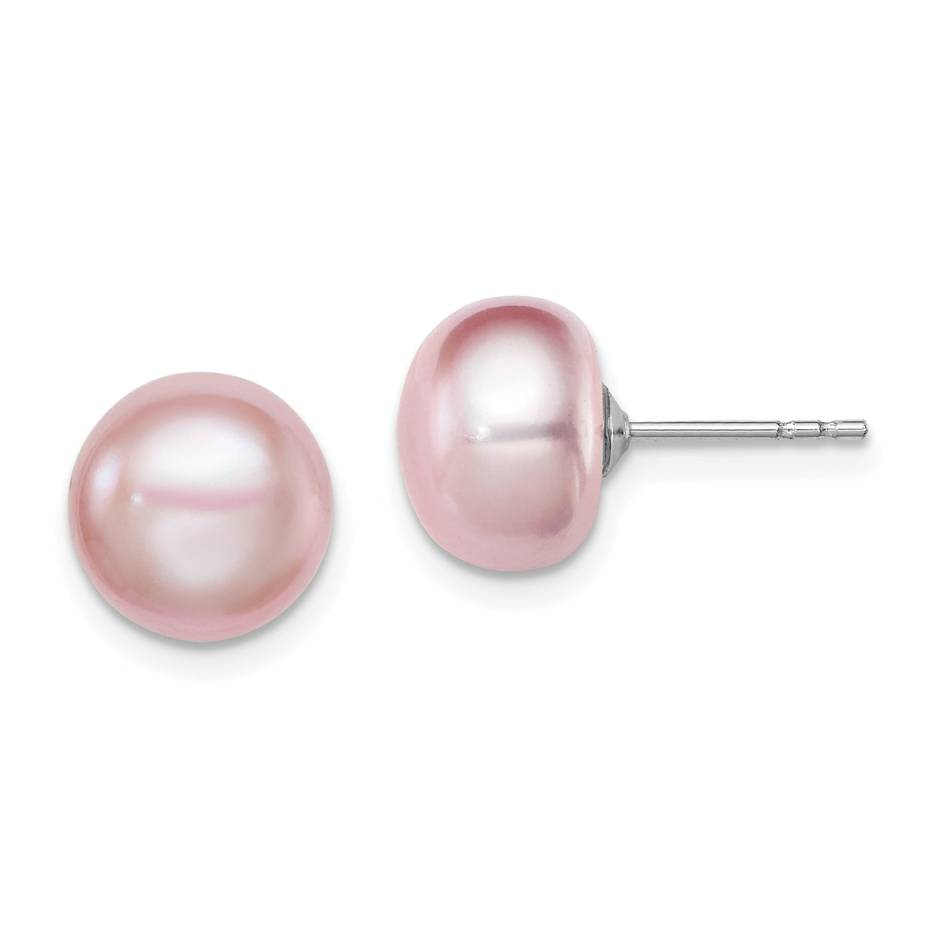 Sterling Silver Rh-plated 9-10mm Purple FWC Button Pearl Earrings Main image