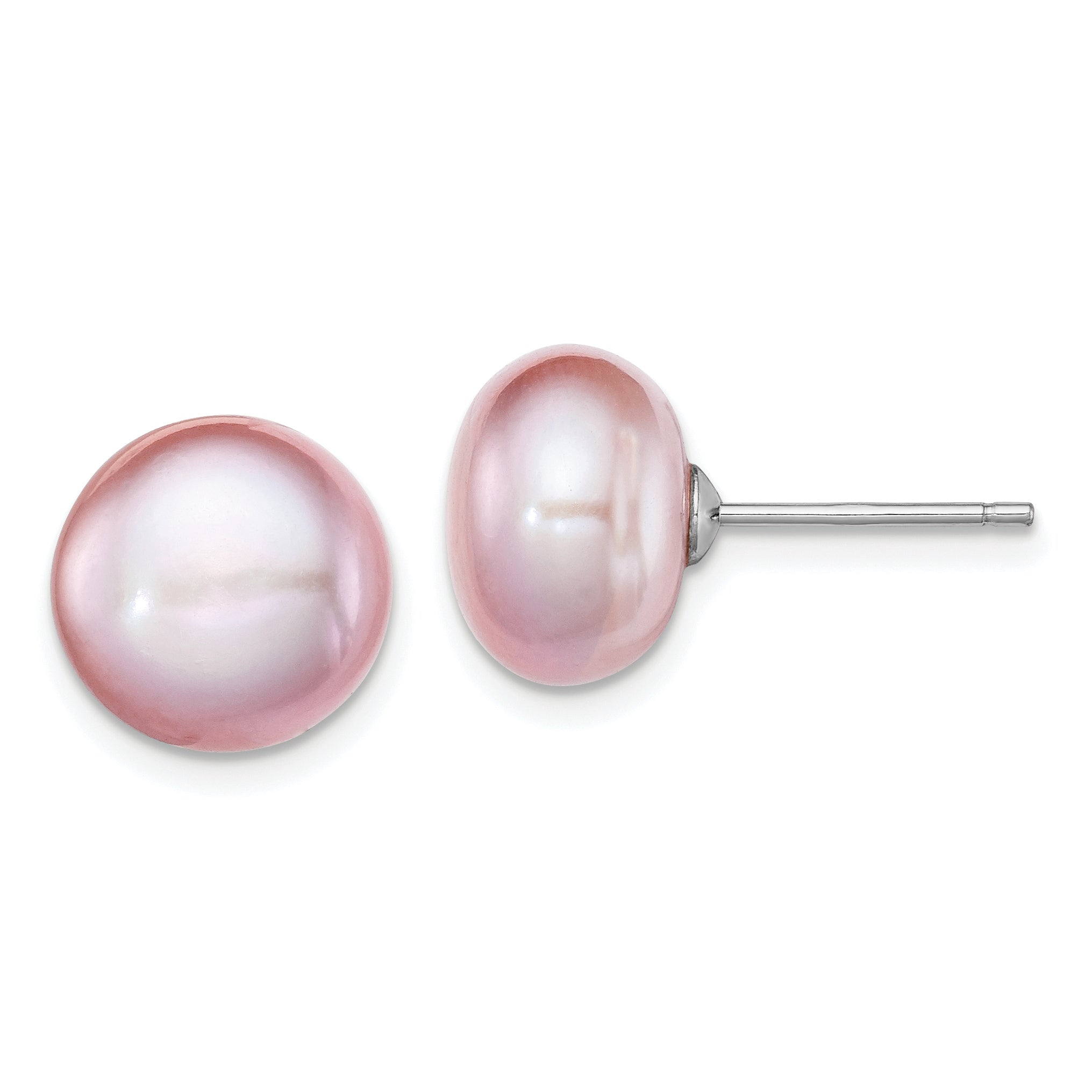 Sterling Silver Rh-plated 10-11mm Purple FWC Button Pearl Earrings Main image