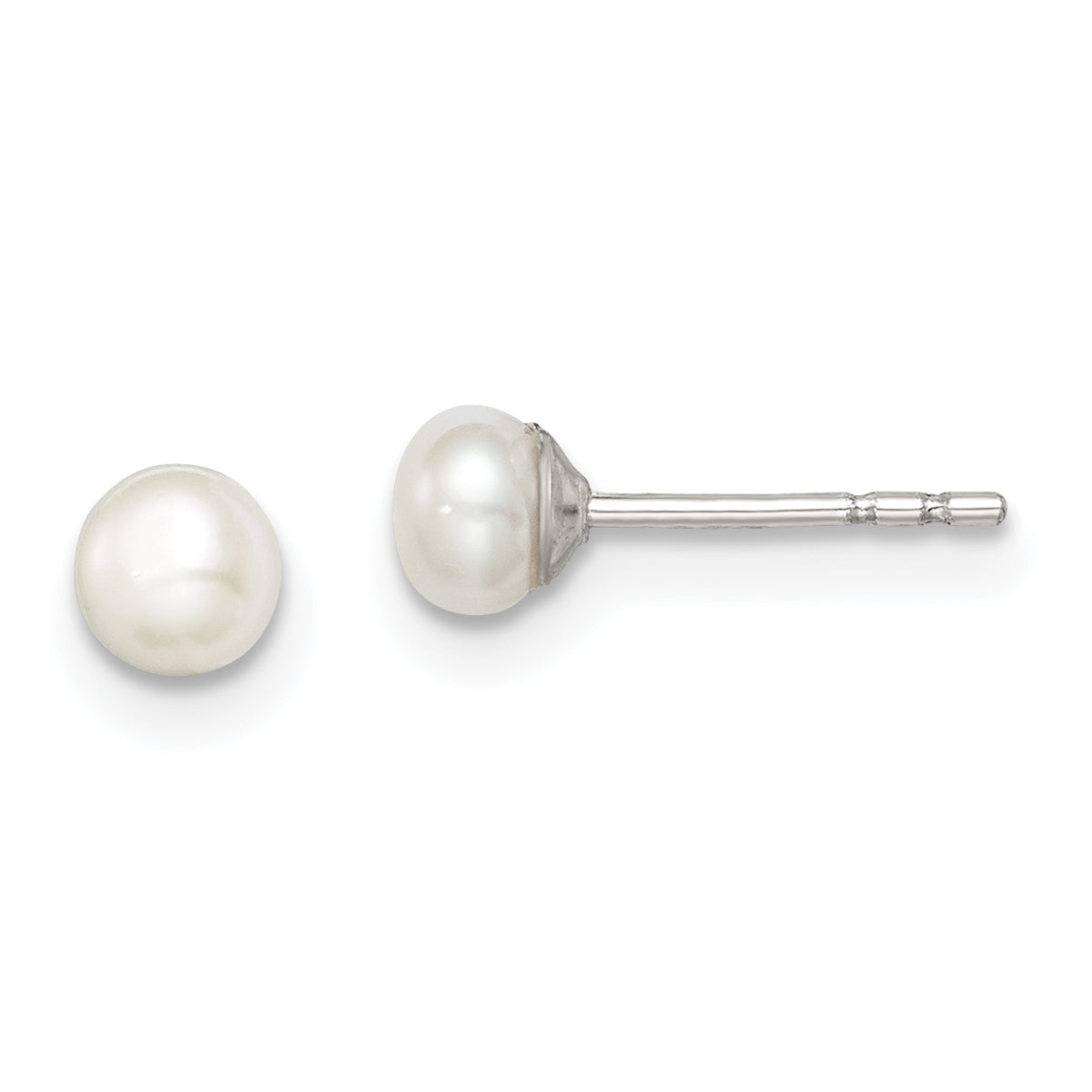 Sterling Silver Rh-plated 3-4mm White FW Cultured Button Pearl Stud Earring Main image