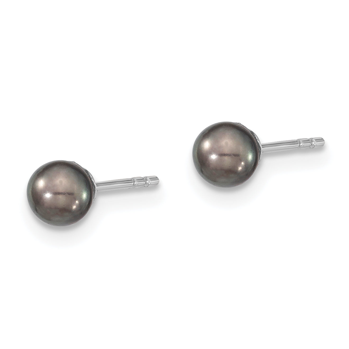 Sterling Silver 4-5mm RH Black FW Cultured Round Pearl Stud Earrings Secondary image