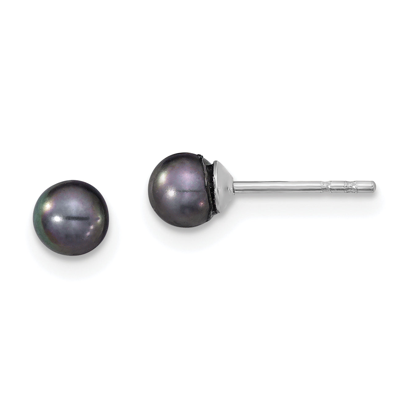 Sterling Silver 4-5mm RH Black FW Cultured Round Pearl Stud Earrings Main image