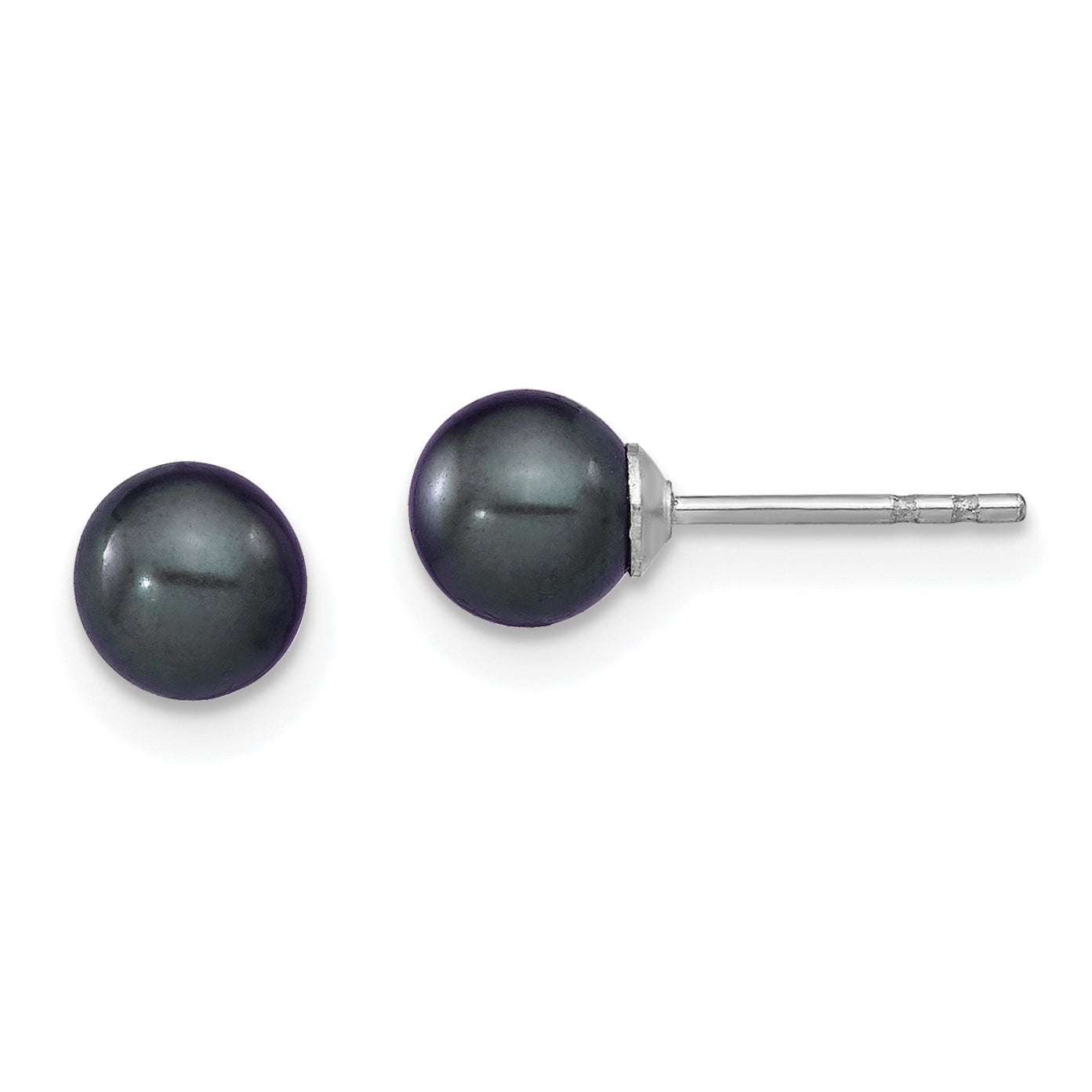 Sterling Silver Rh-plated 5-6mm Black FW Cultured Round Pearl Stud Earrings Main image