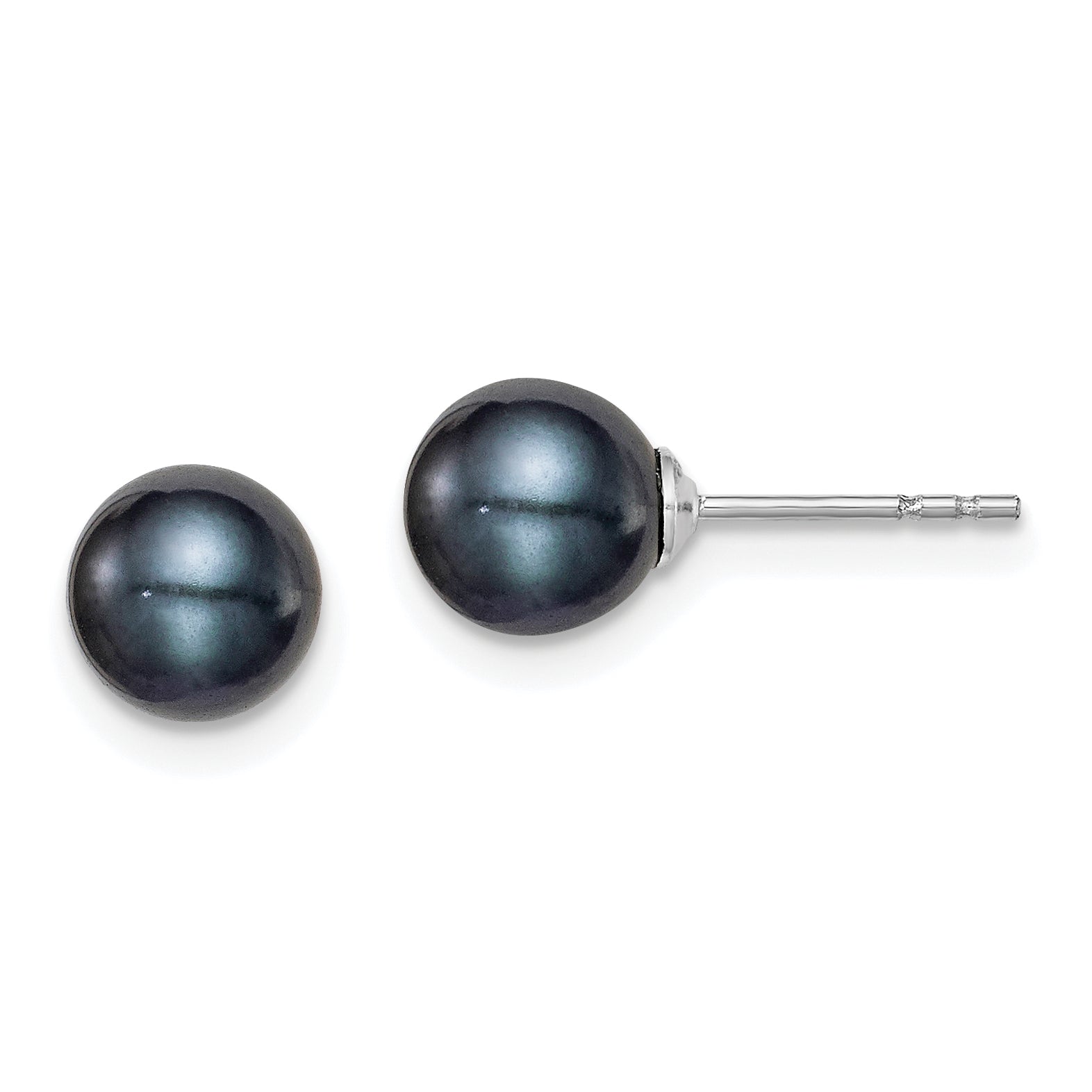 Sterling Silver Rh-plated 6-7mm Black FW Cultured Round Pearl Stud Earrings Main image