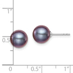 Sterling Silver Rh-plated 8-9mm Black FW Cultured Round Pearl Stud Earrings
