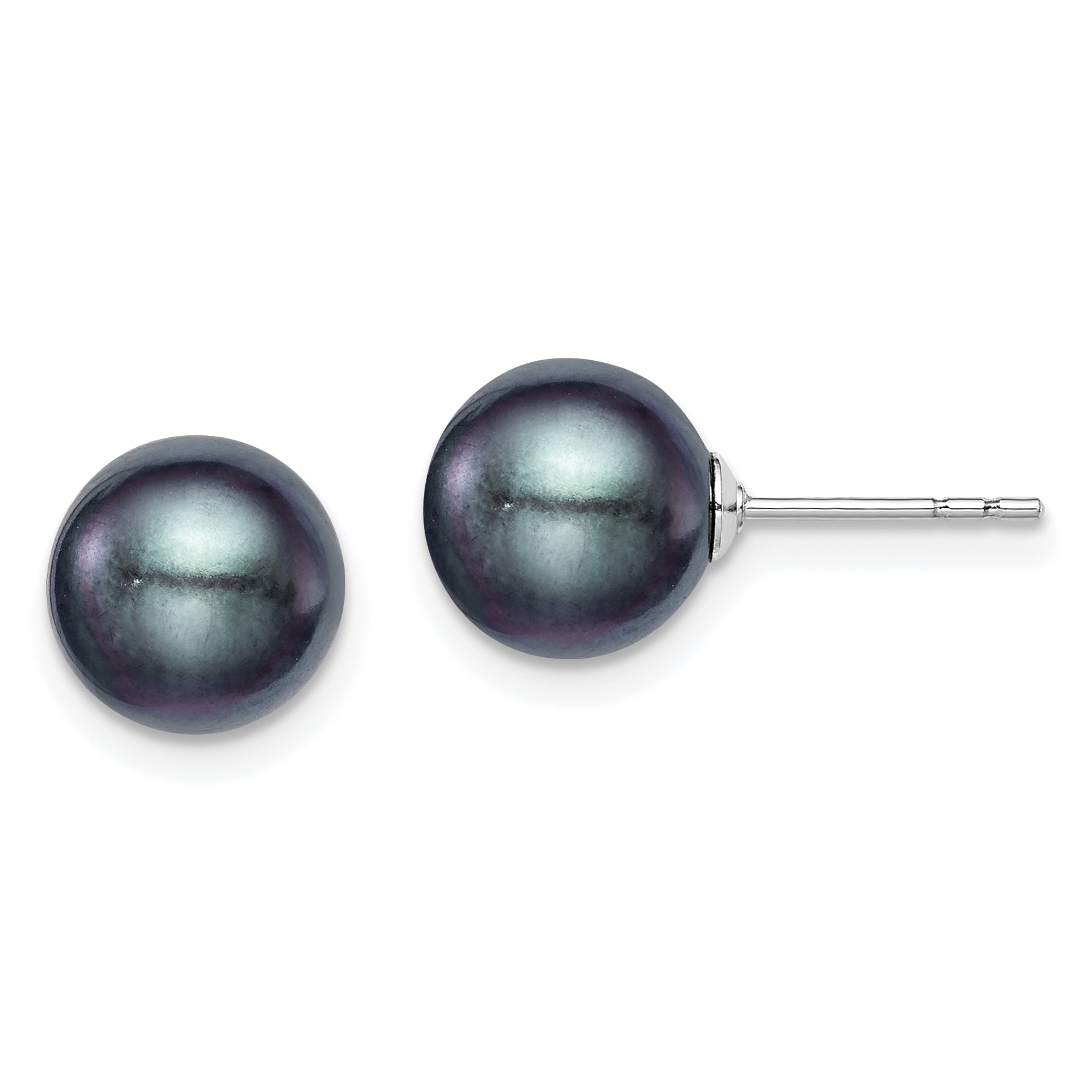 Sterling Silver Rh-plated 8-9mm Black FW Cultured Round Pearl Stud Earrings Main image
