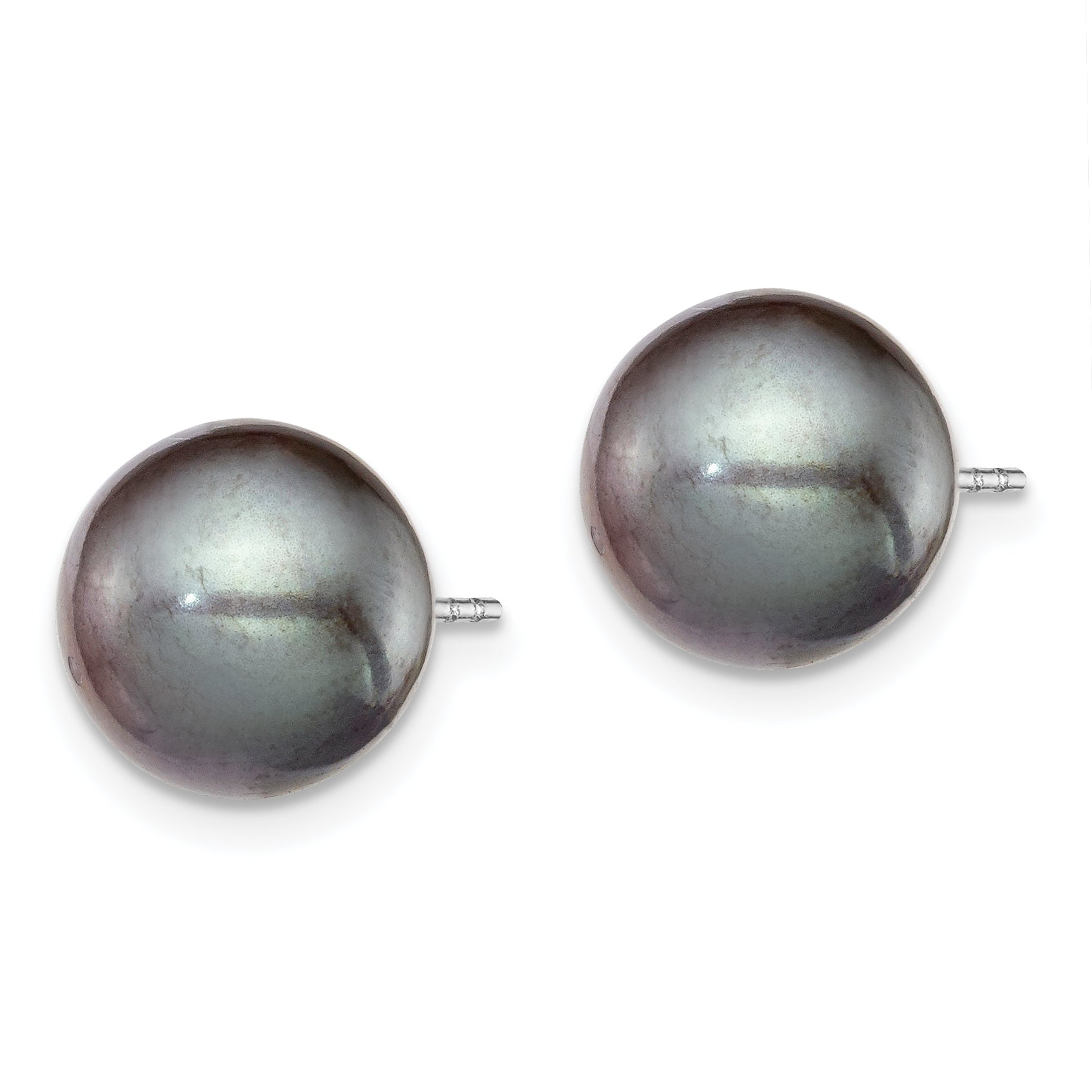 Sterling Silver Rh-plated 9-10mm Black FW Cultured Round Pearl Stud Earring Secondary image