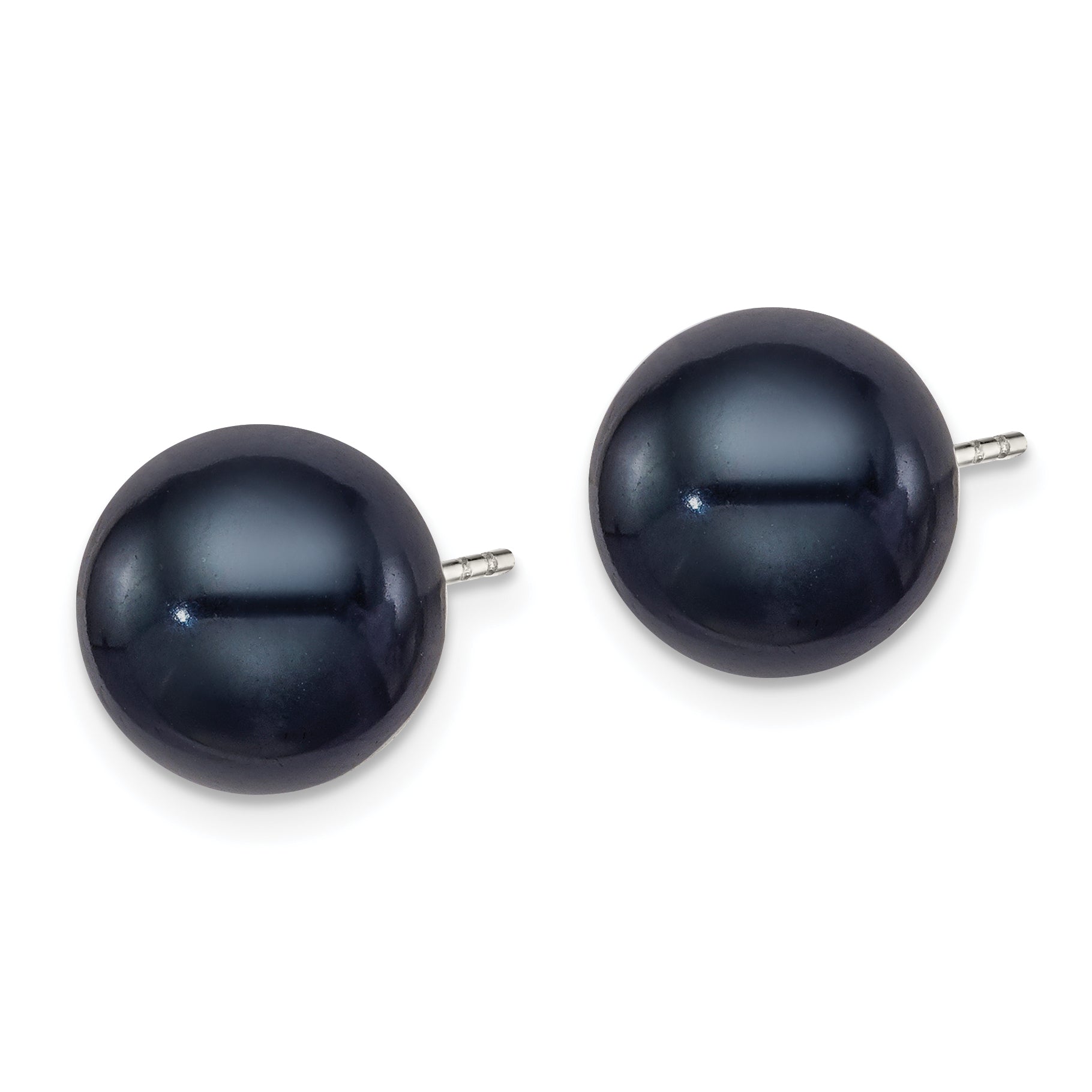 Sterling Silver Rh-plated 10-11mm Black FWC Round Pearl Earrings Secondary image