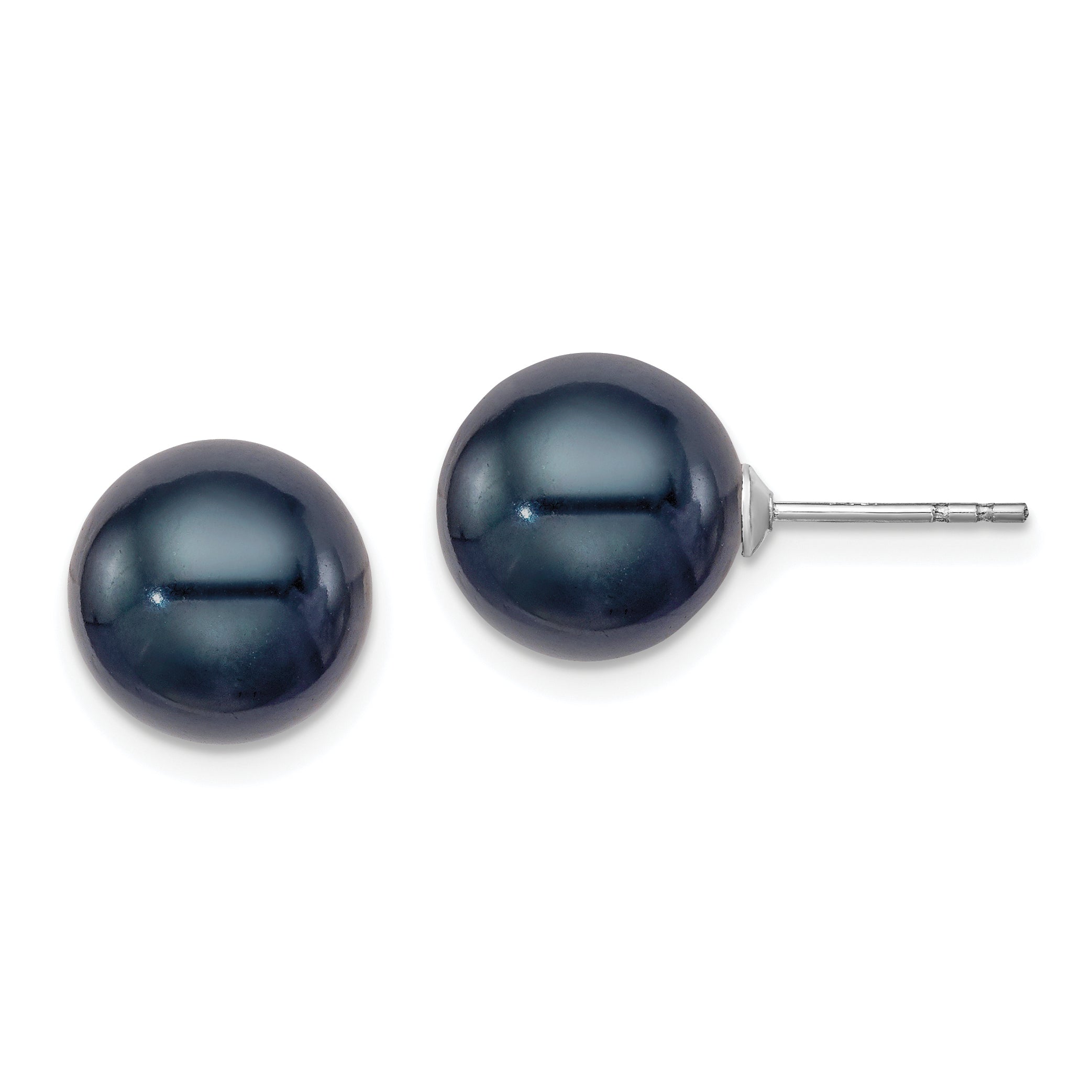 Sterling Silver Rh-plated 10-11mm Black FWC Round Pearl Earrings Main image