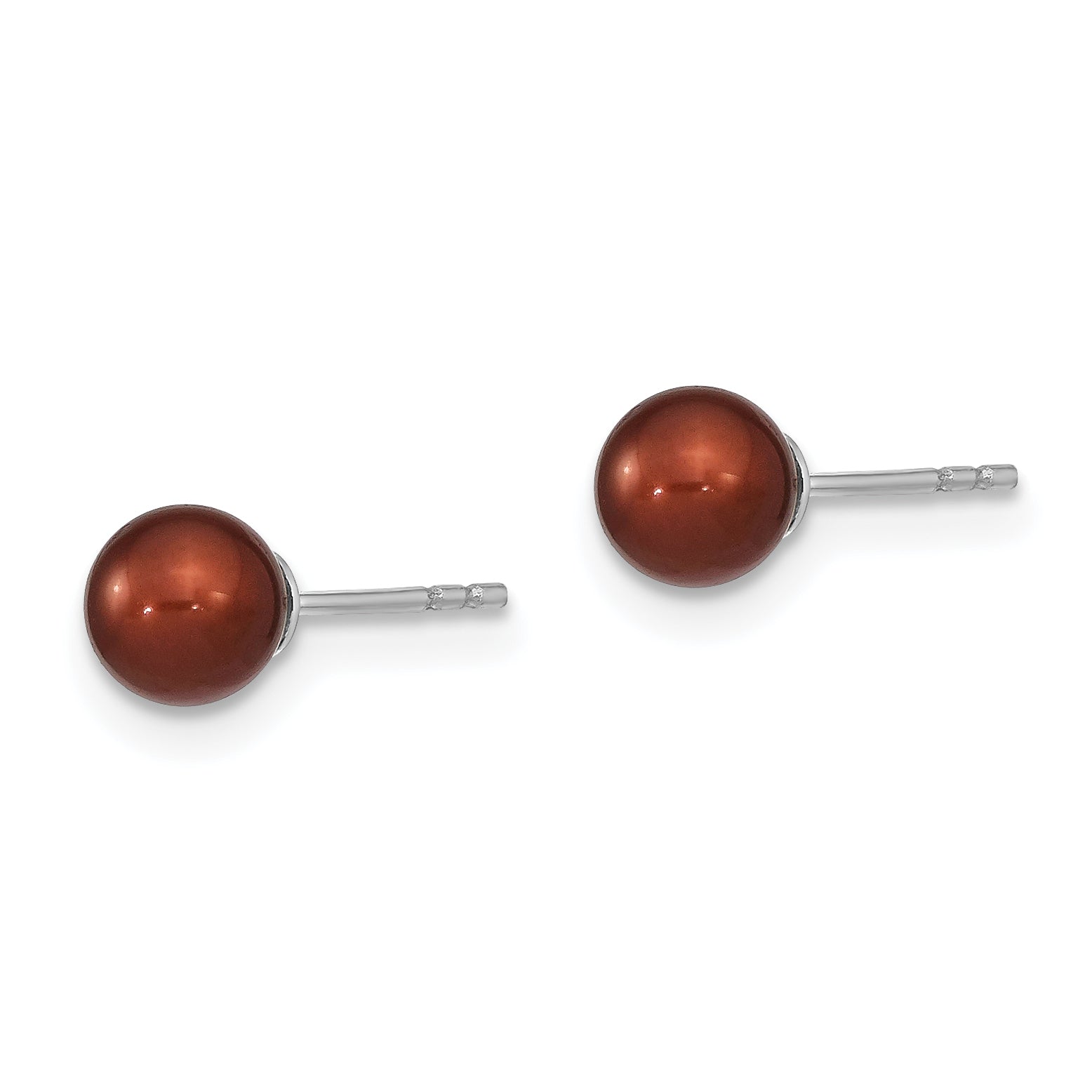Sterling Silver Rhodium Plated 5-6mm Coffee Round Freshwater Cultured Pearl Post Stud Earrings Secondary image