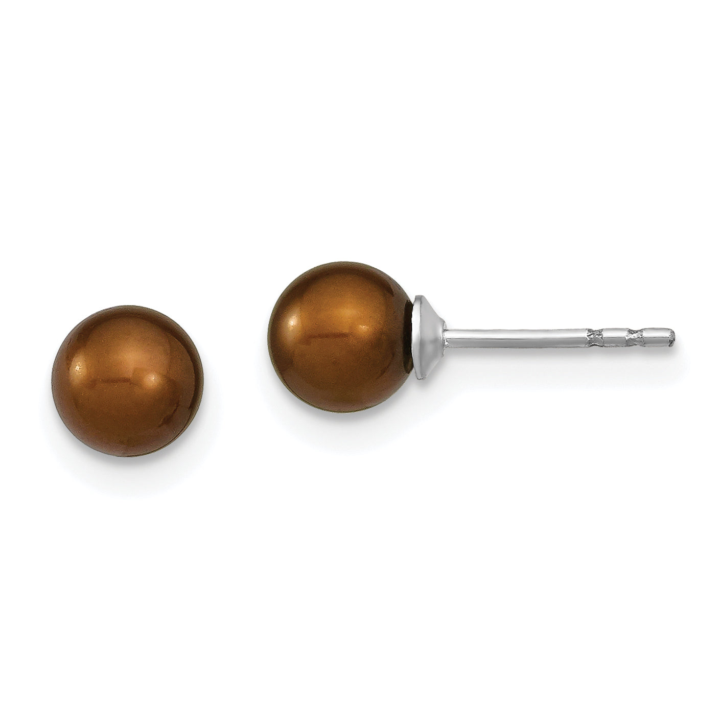 Sterling Silver Rhodium Plated 5-6mm Coffee Round Freshwater Cultured Pearl Post Stud Earrings Main image
