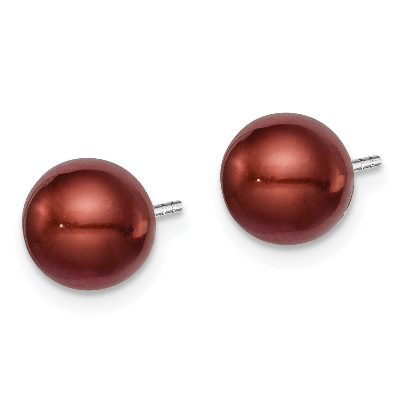 Sterling Silver Rhodium Plated 7-8mm Coffee Round Freshwater Cultured Pearl Post Stud Earrings Secondary image