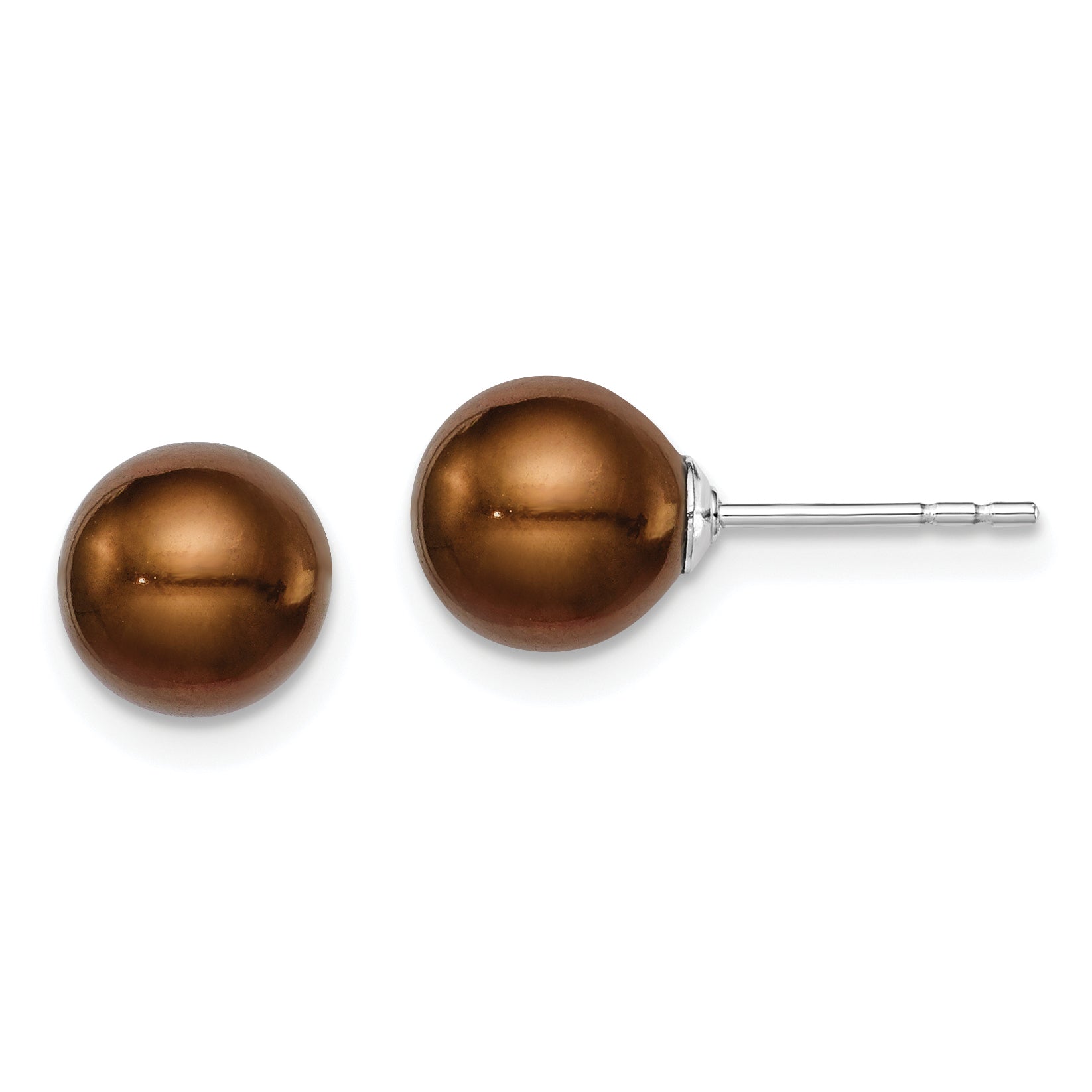 Sterling Silver Rhodium Plated 7-8mm Coffee Round Freshwater Cultured Pearl Post Stud Earrings Main image