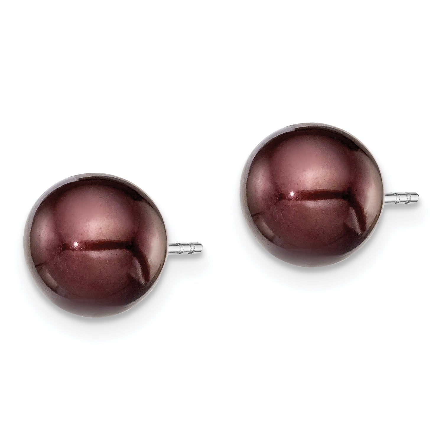 Sterling Silver Rhodium Plated 8-9mm Coffee Round Freshwater Cultured Pearl Post Stud Earrings Secondary image