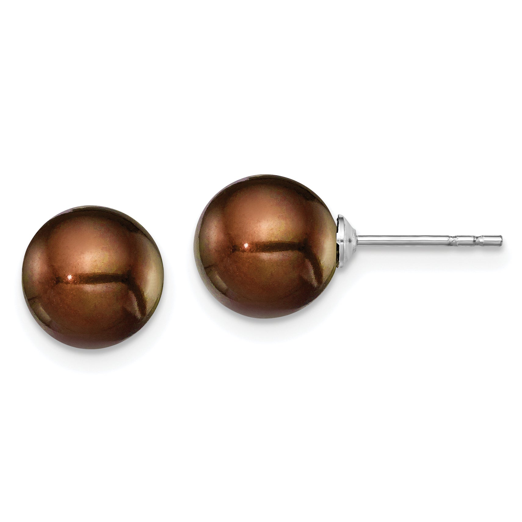 Sterling Silver Rhodium Plated 8-9mm Coffee Round Freshwater Cultured Pearl Post Stud Earrings Main image