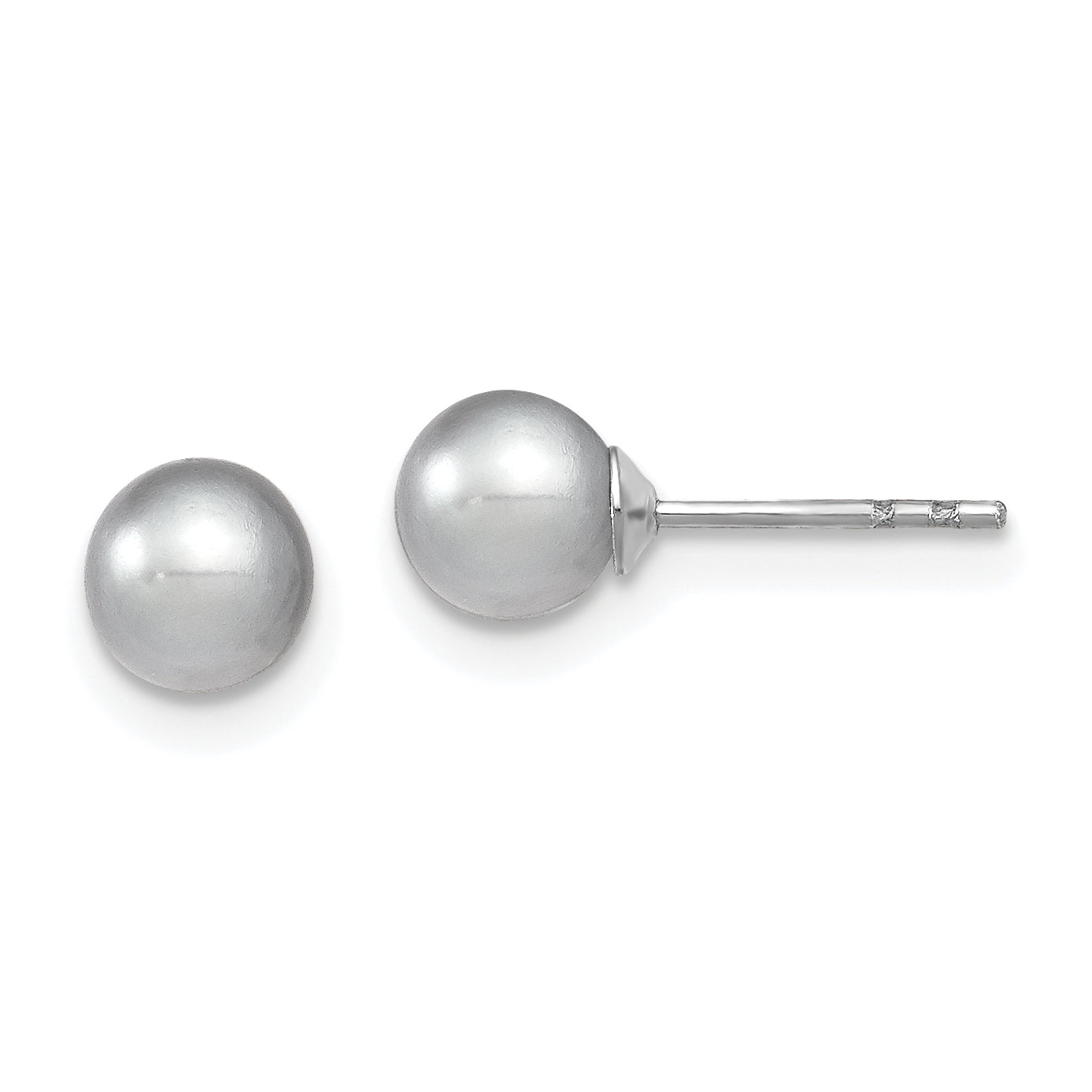 Sterling Silver Rhodium Plated 5-6mm Grey Round Freshwater Cultured Pearl Post Stud Earrings Main image
