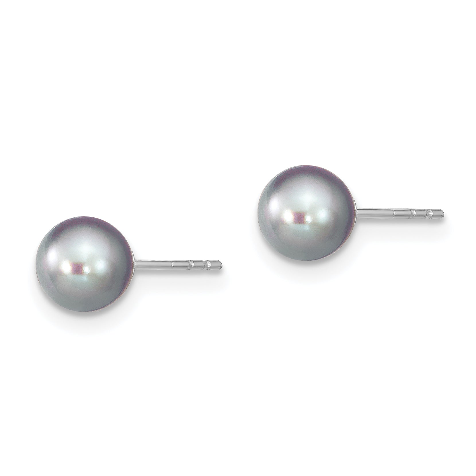 Sterling Silver Rhodium Plated 6-7mm Grey Round Freshwater Cultured Pearl Post Stud Earrings Secondary image