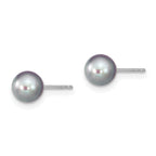 Sterling Silver Rhodium Plated 6-7mm Grey Round Freshwater Cultured Pearl Post Stud Earrings
