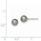 Sterling Silver Rhodium Plated 6-7mm Grey Round Freshwater Cultured Pearl Post Stud Earrings