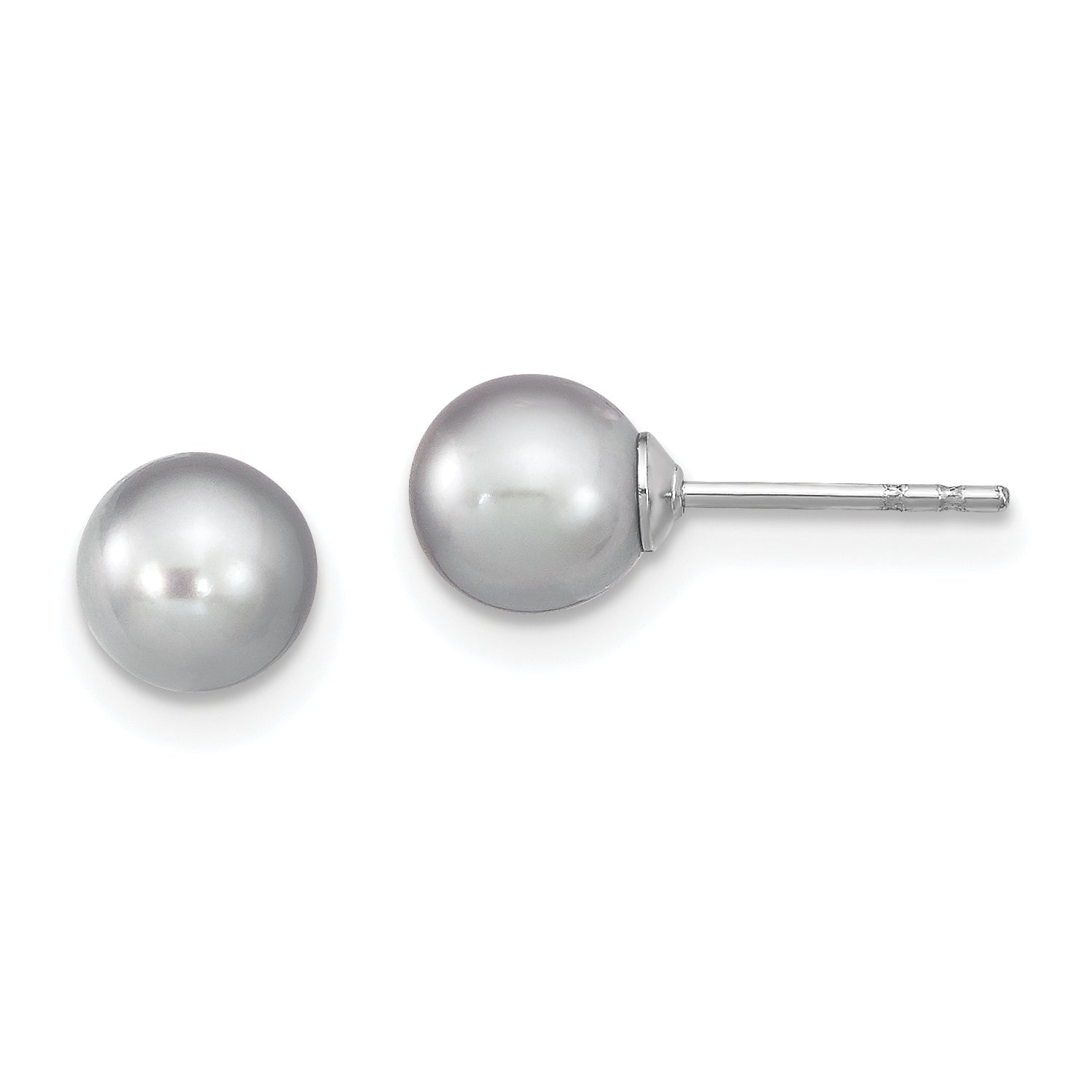 Sterling Silver Rhodium Plated 6-7mm Grey Round Freshwater Cultured Pearl Post Stud Earrings Main image