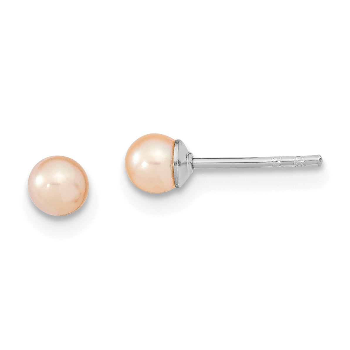 Sterling Silver Rhodium Plated 3-4mm Pink Round Freshwater Cultured Pearl Post Stud Earrings Main image
