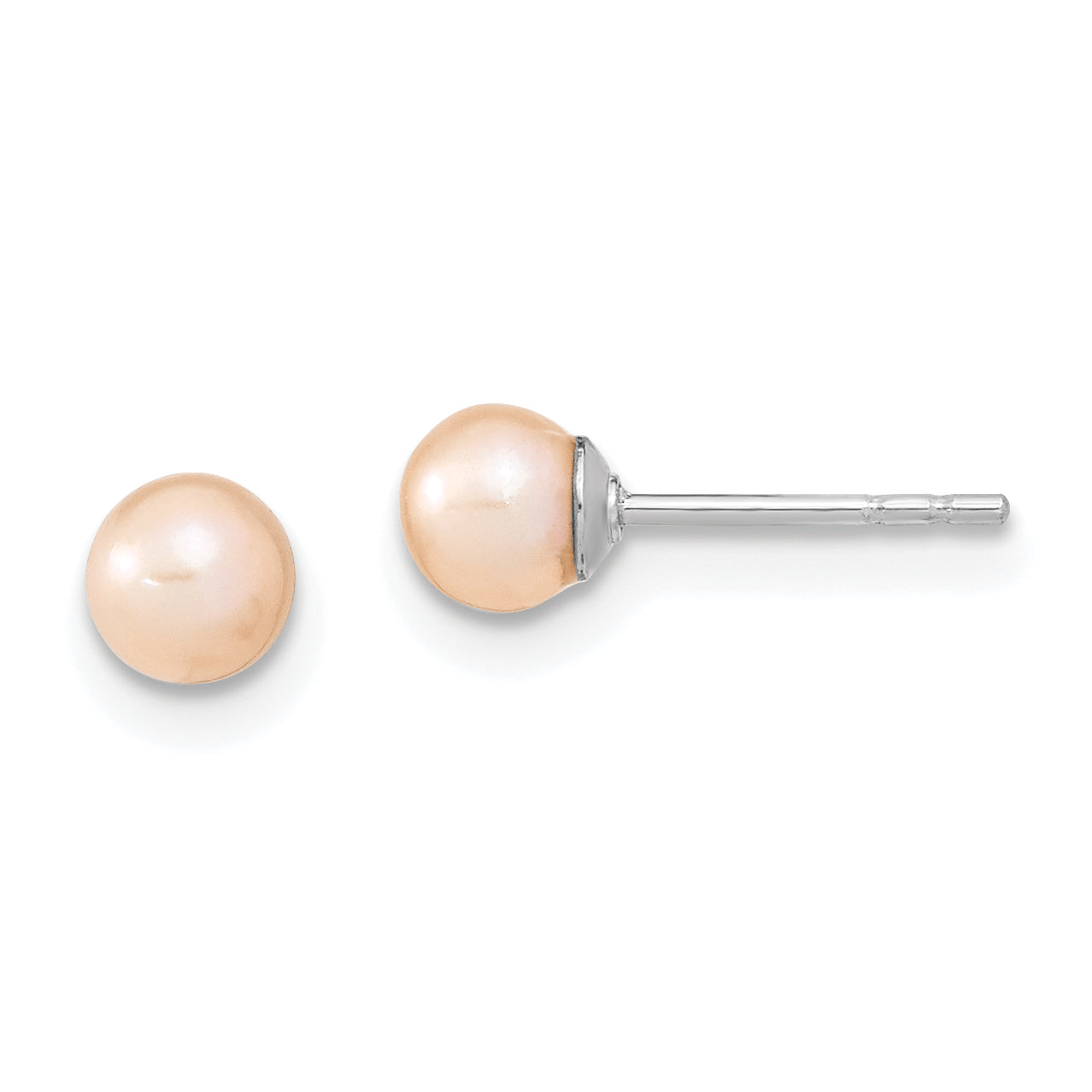 Sterling Silver Rhodium Plated 4-5mm Pink Round Freshwater Cultured Pearl Post Stud Earrings Main image