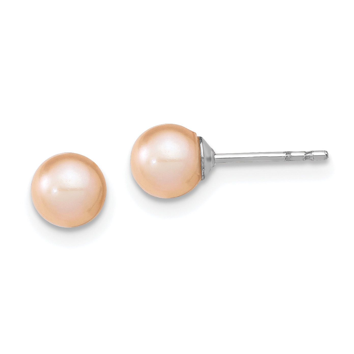 Sterling Silver Rhodium Plated 5-6mm Pink Round Freshwater Cultured Pearl Post Stud Earrings Main image