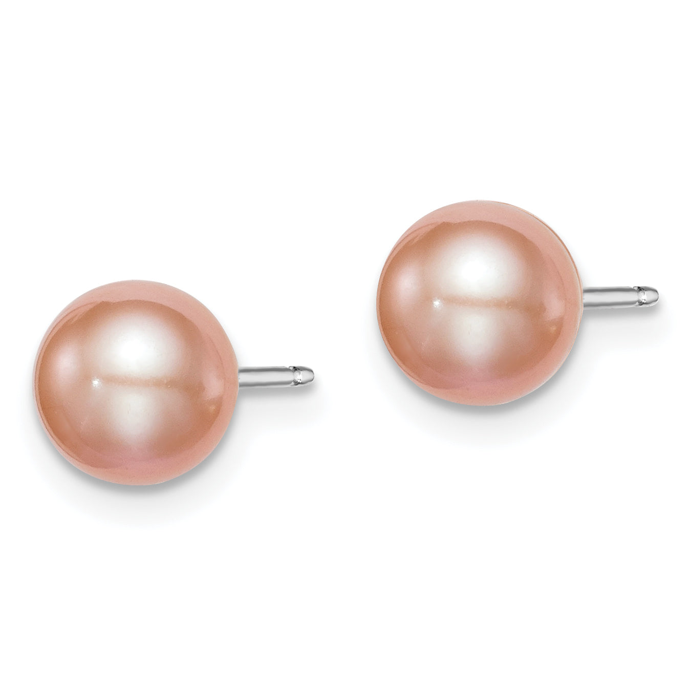 Sterling Silver Rhodium Plated 6-7mm Pink Ropund Freshwater Cultured Pearl Post Stud Earrings Secondary image