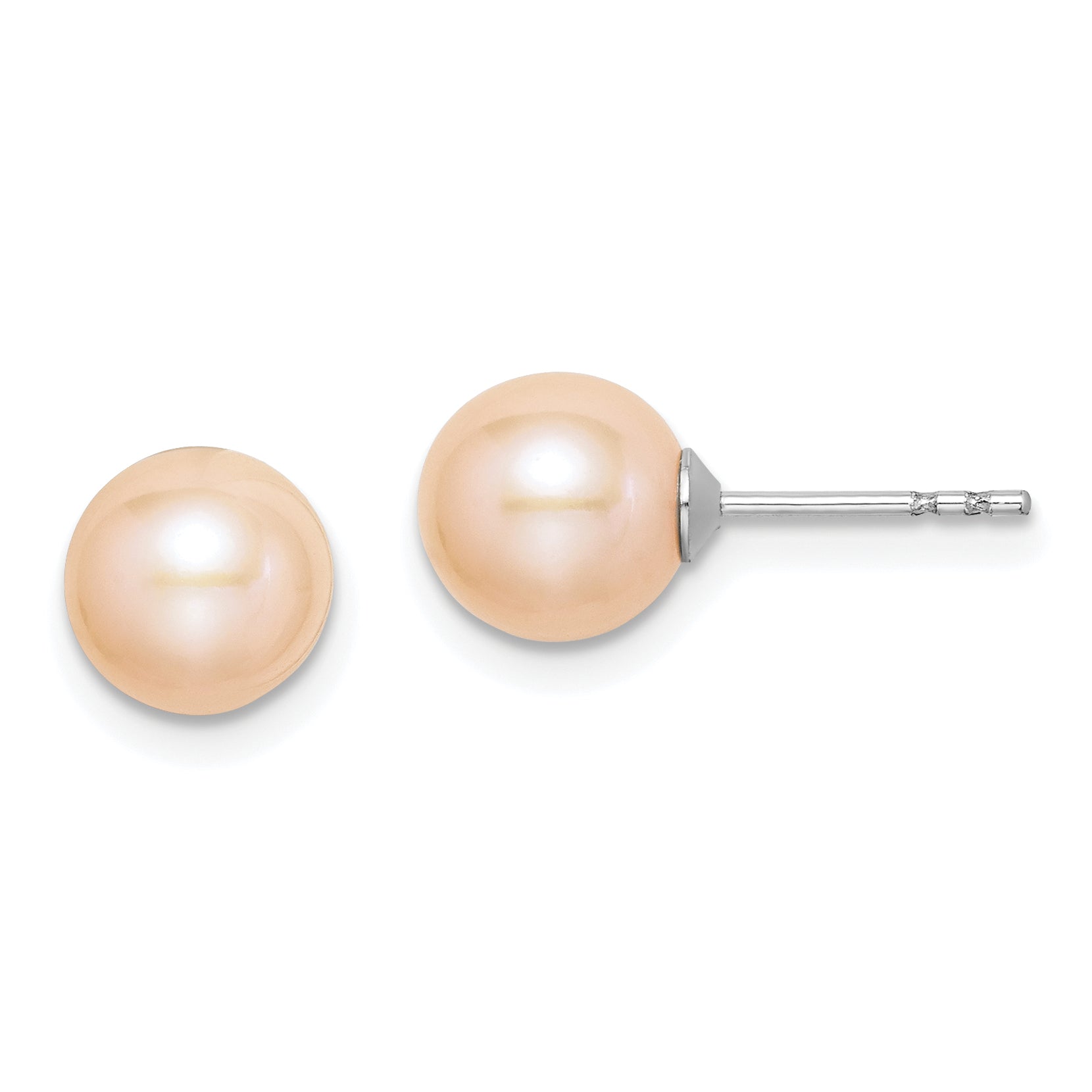 Sterling Silver Rhodium Plated 7-8mm Pink Round Freshwater Cultured Pearl Post Stud Earrings Main image