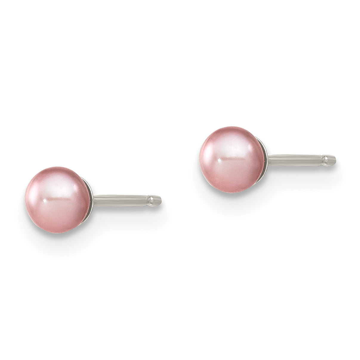 Sterling Silver Rhodium Plated 3-4mm Purple Round Freshwater Cultured Pearl Post Stud Earrings Secondary image