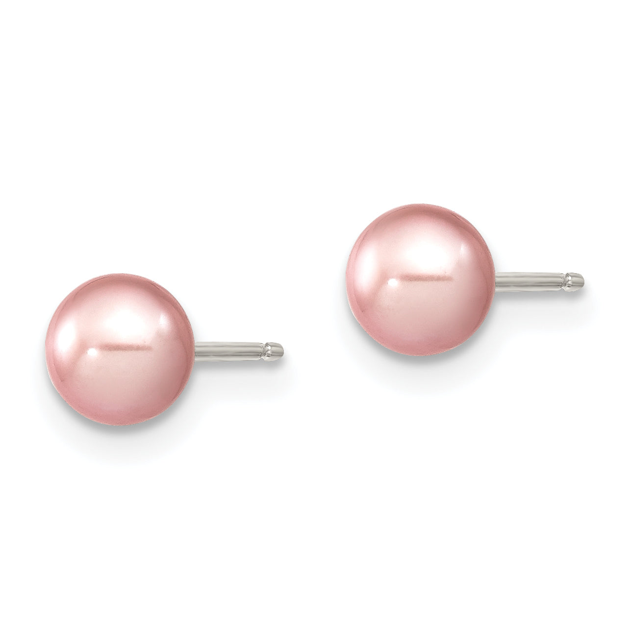 Sterling Silver Rhodium Plated 5-6mm Purple Round Freshwater Cultured Pearl Post Stud Earrings Secondary image