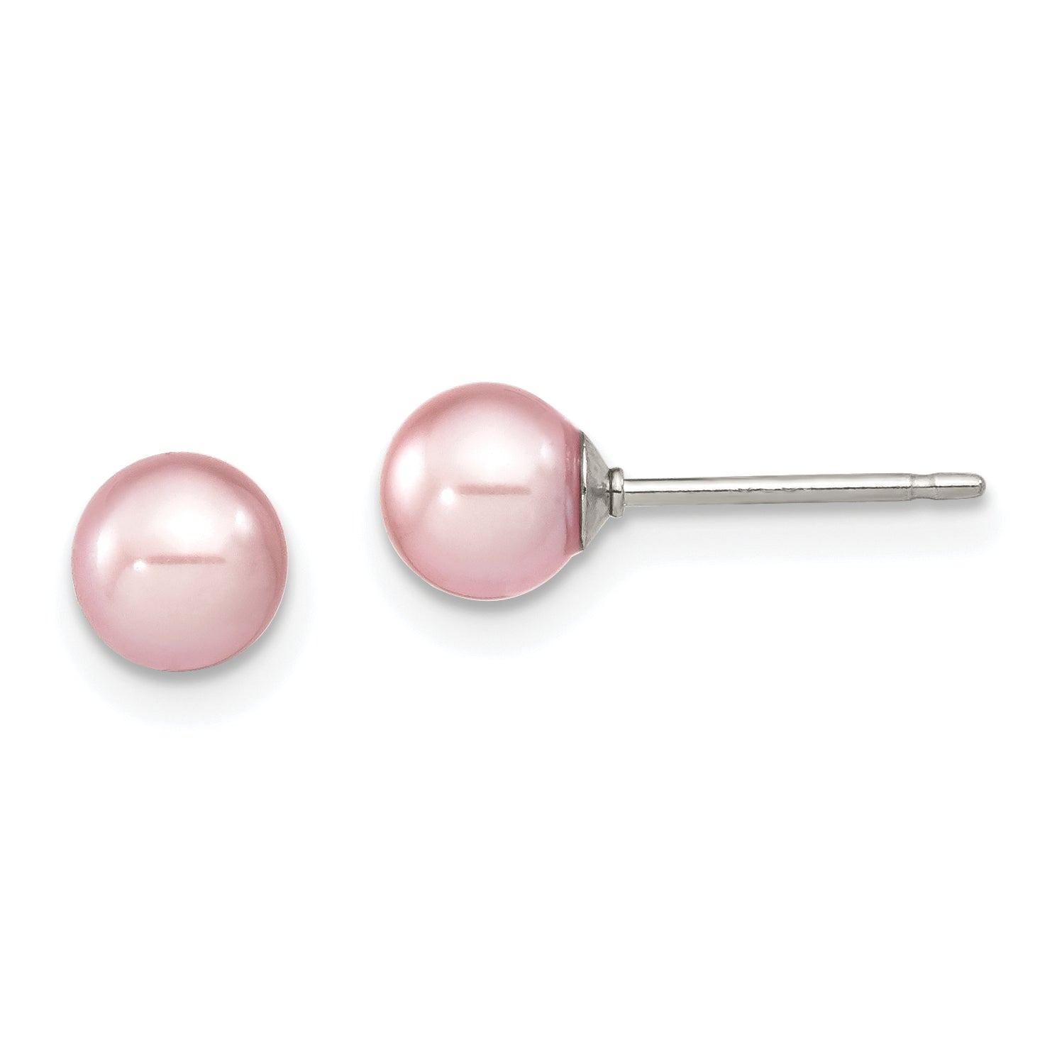 Sterling Silver Rhodium Plated 5-6mm Purple Round Freshwater Cultured Pearl Post Stud Earrings Main image