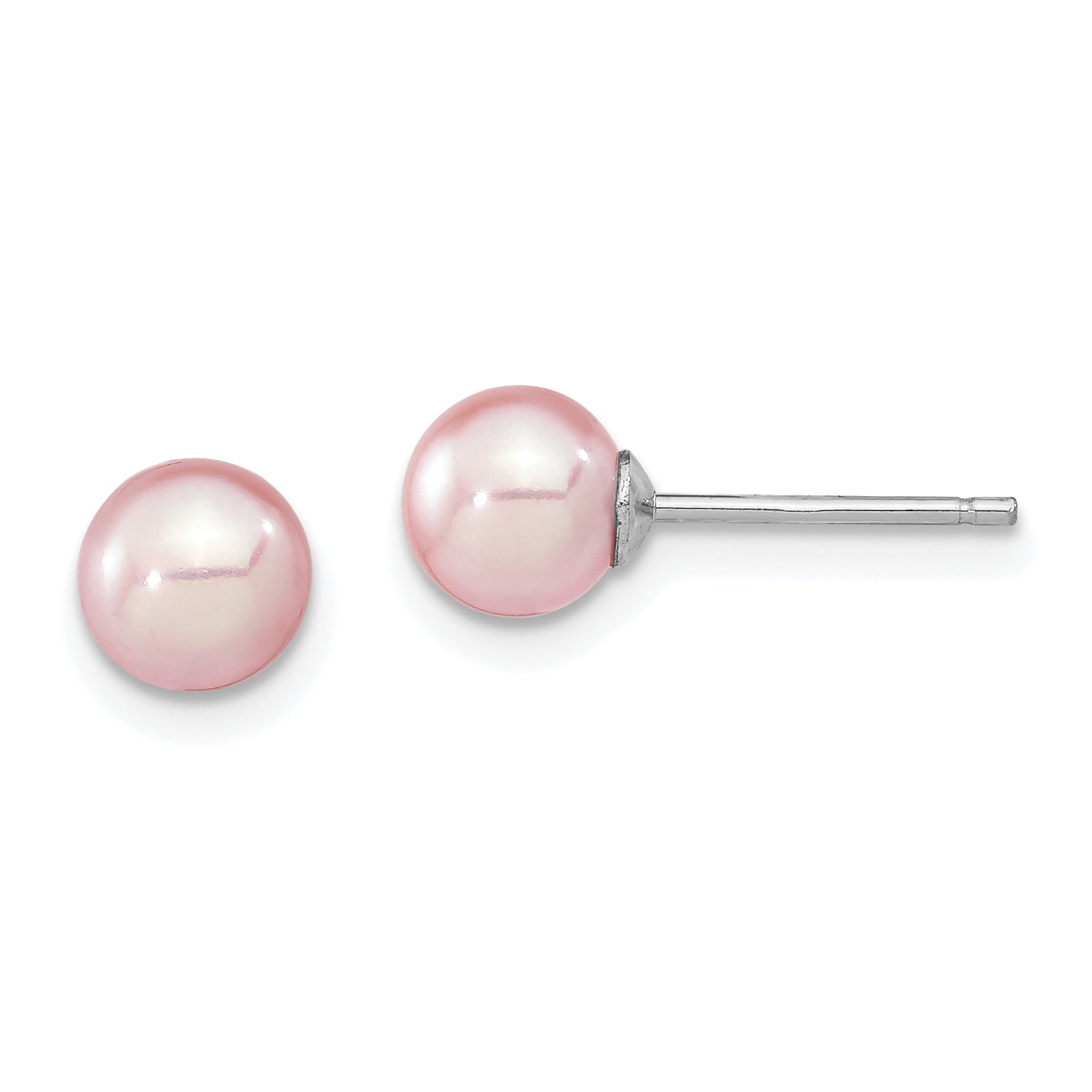 Sterling Silver Rhodium Plated 6-7mm Purple Round Freshwater Cultured Pearl Post Stud Earrings Main image