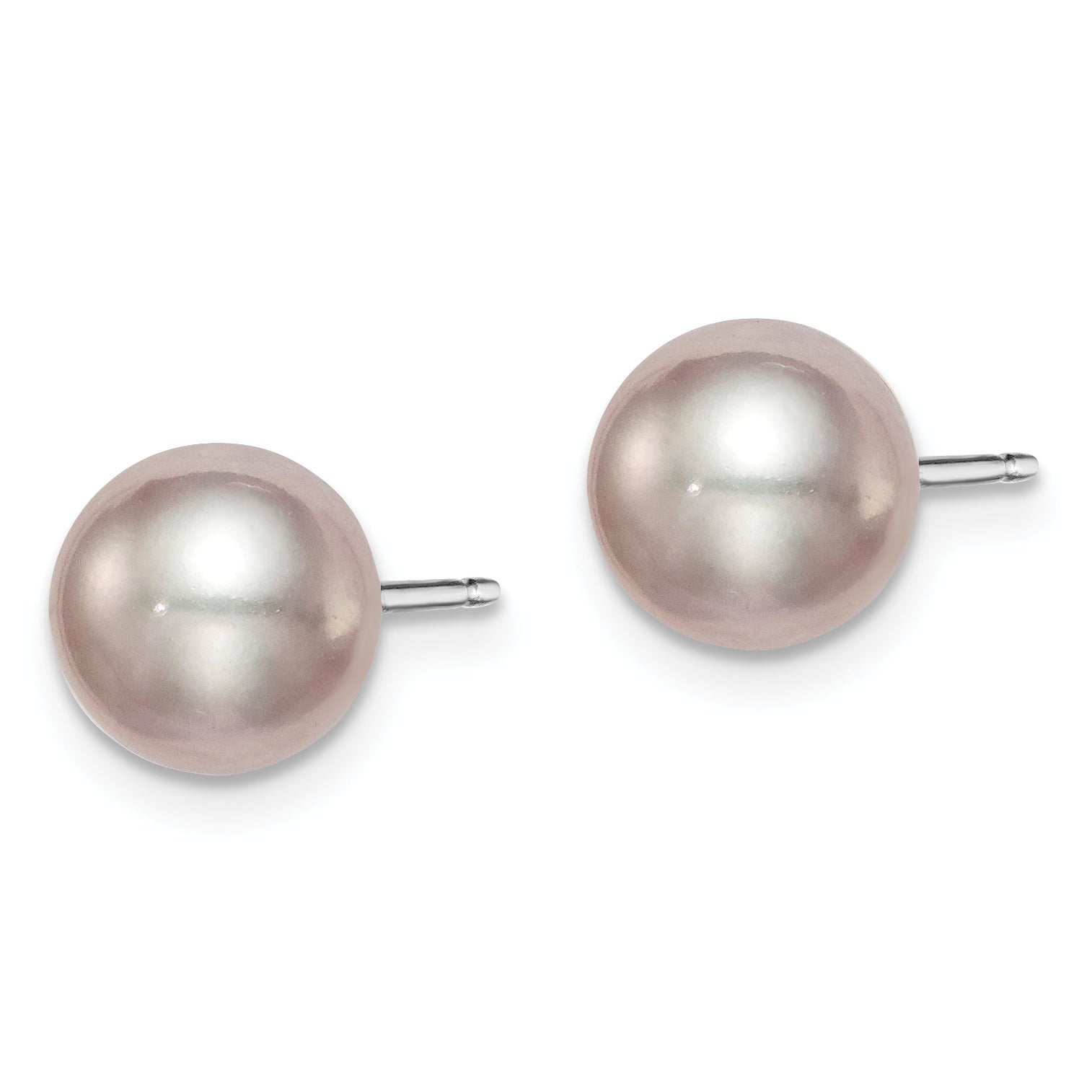 Sterling Silver Rhodium Plated 7-8mm Purple Round Freshwater Cultured Pearl Post Stud Earrings Secondary image