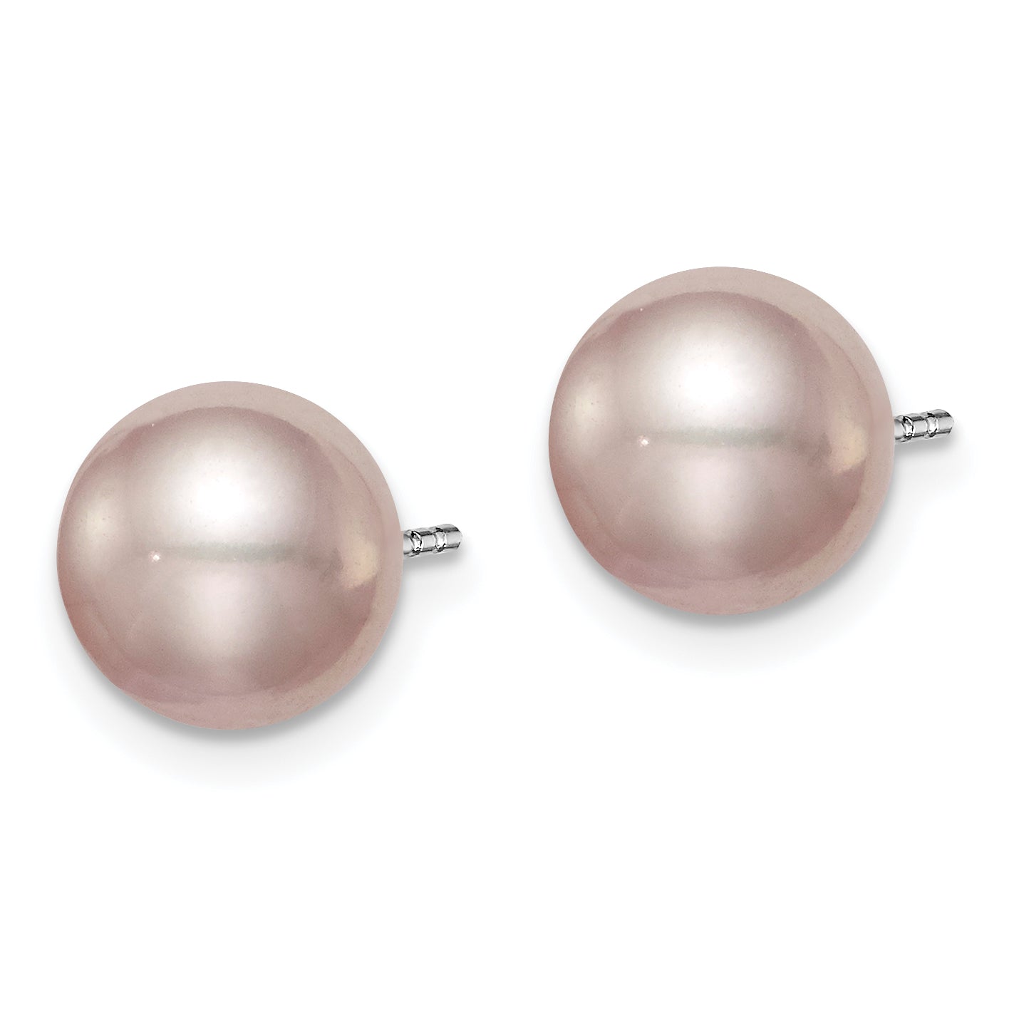 Sterling Silver Rhodium Plated 8-9mm Purple Round Freshwater Cultured Pearl Post Stud Earrings Secondary image