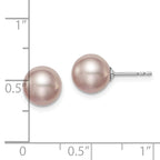 Sterling Silver Rhodium Plated 8-9mm Purple Round Freshwater Cultured Pearl Post Stud Earrings