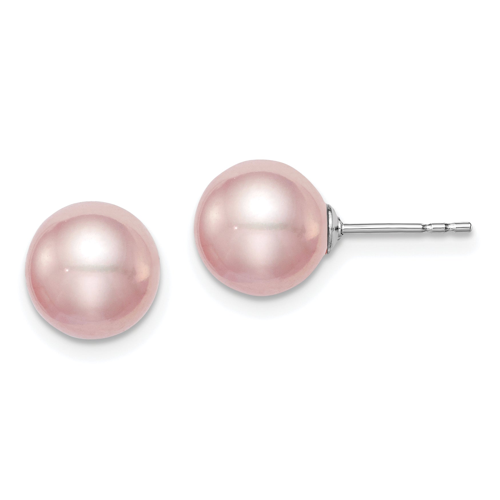 Sterling Silver Rhodium Plated 8-9mm Purple Round Freshwater Cultured Pearl Post Stud Earrings Main image