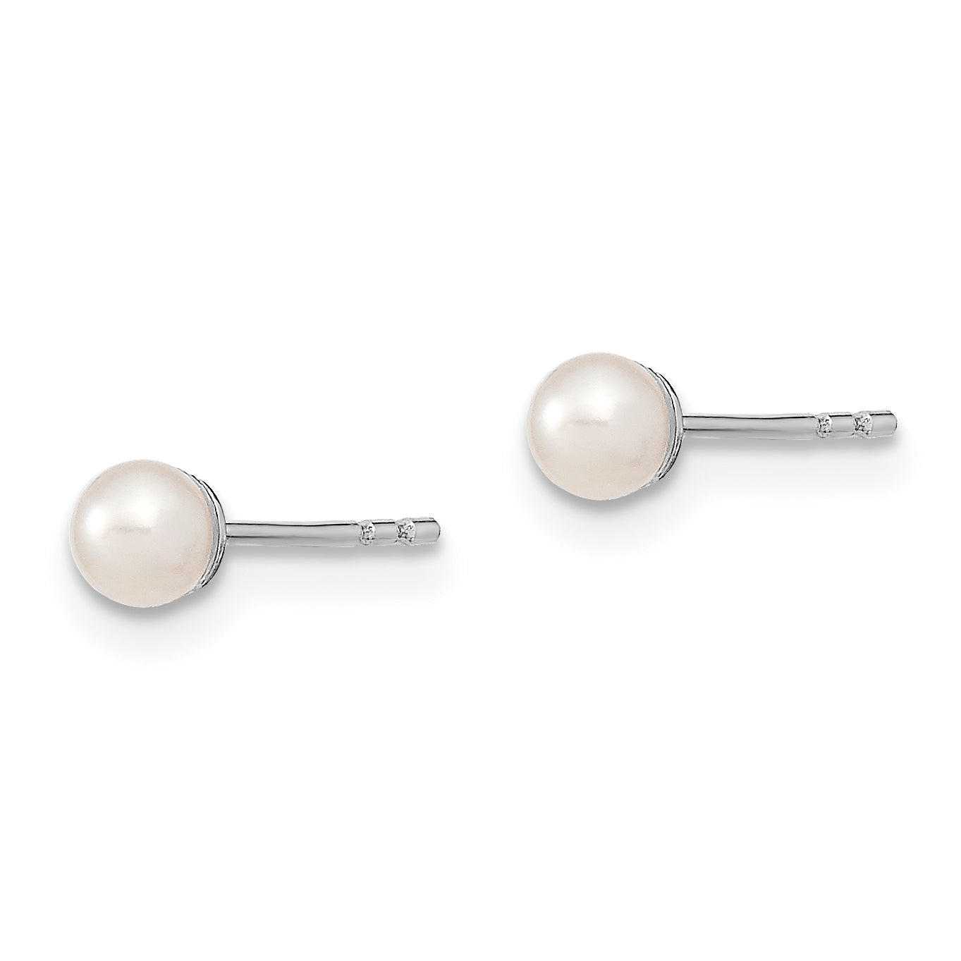 Sterling Silver Rhodium Plated 3-4mm White Round Freshwater Cultured Pearl Post Stud Earrings Secondary image
