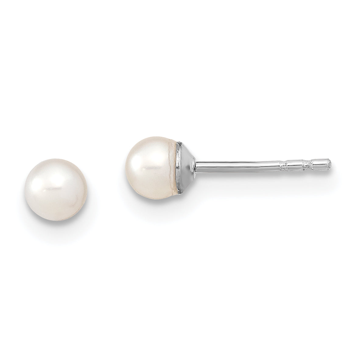 Sterling Silver Rhodium Plated 3-4mm White Round Freshwater Cultured Pearl Post Stud Earrings Main image