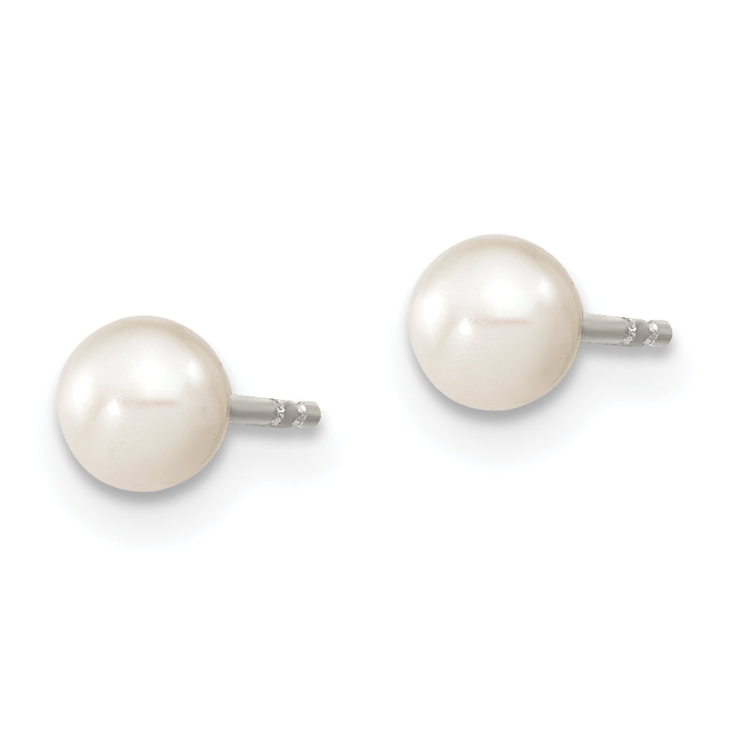 Sterling Silver Rhodium Plated 4-5mm White Round Freshwater Cultured Pearl Post Stud Earrings Secondary image